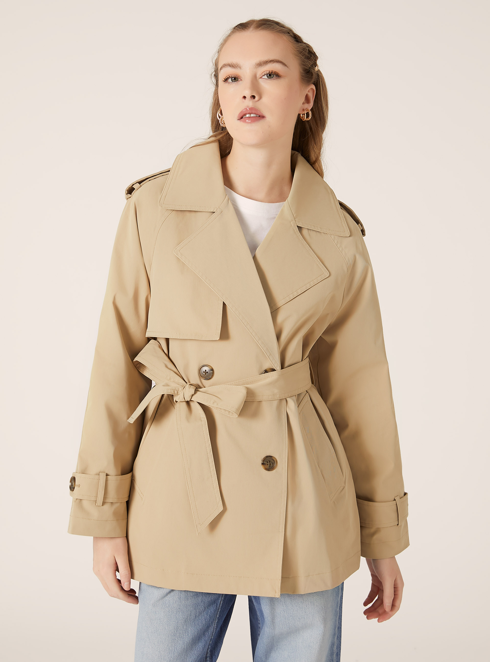 Kurzer Trenchcoat aus Twill, BG1 BEIGE DARK