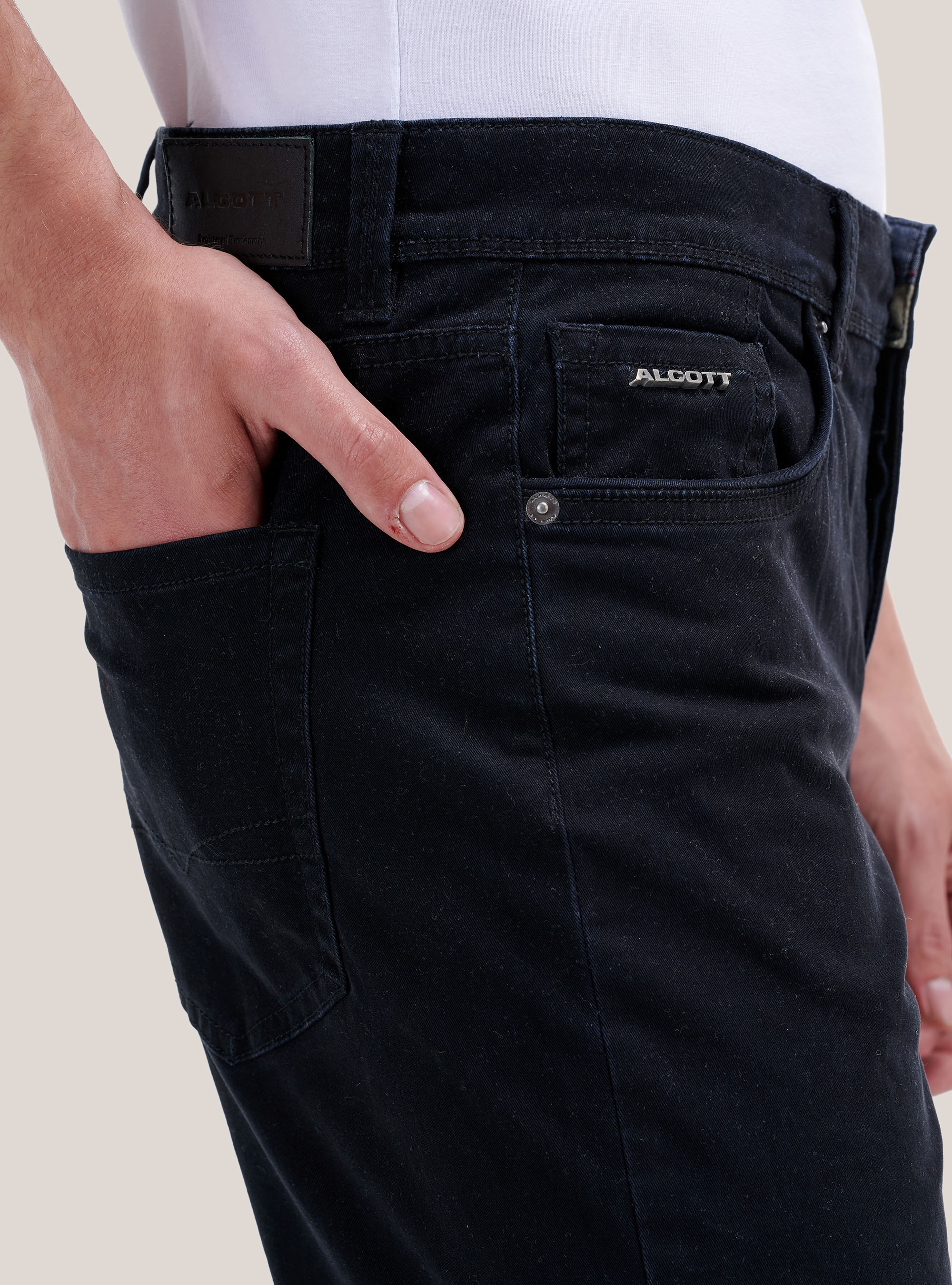 Recycled cotton skinny fit trousers, BLACK