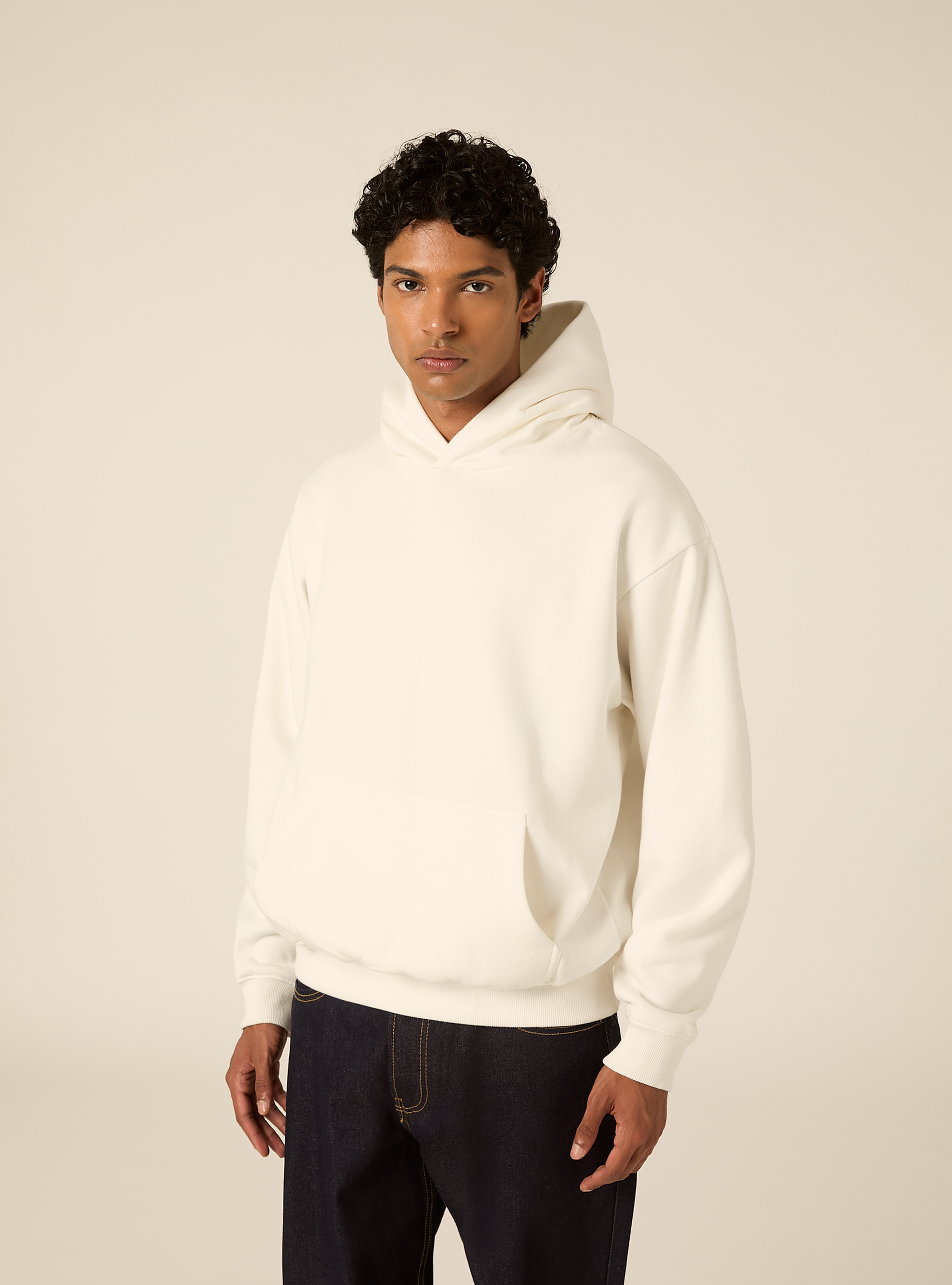Felpa con cappuccio boxy fit, WH2 WHITE