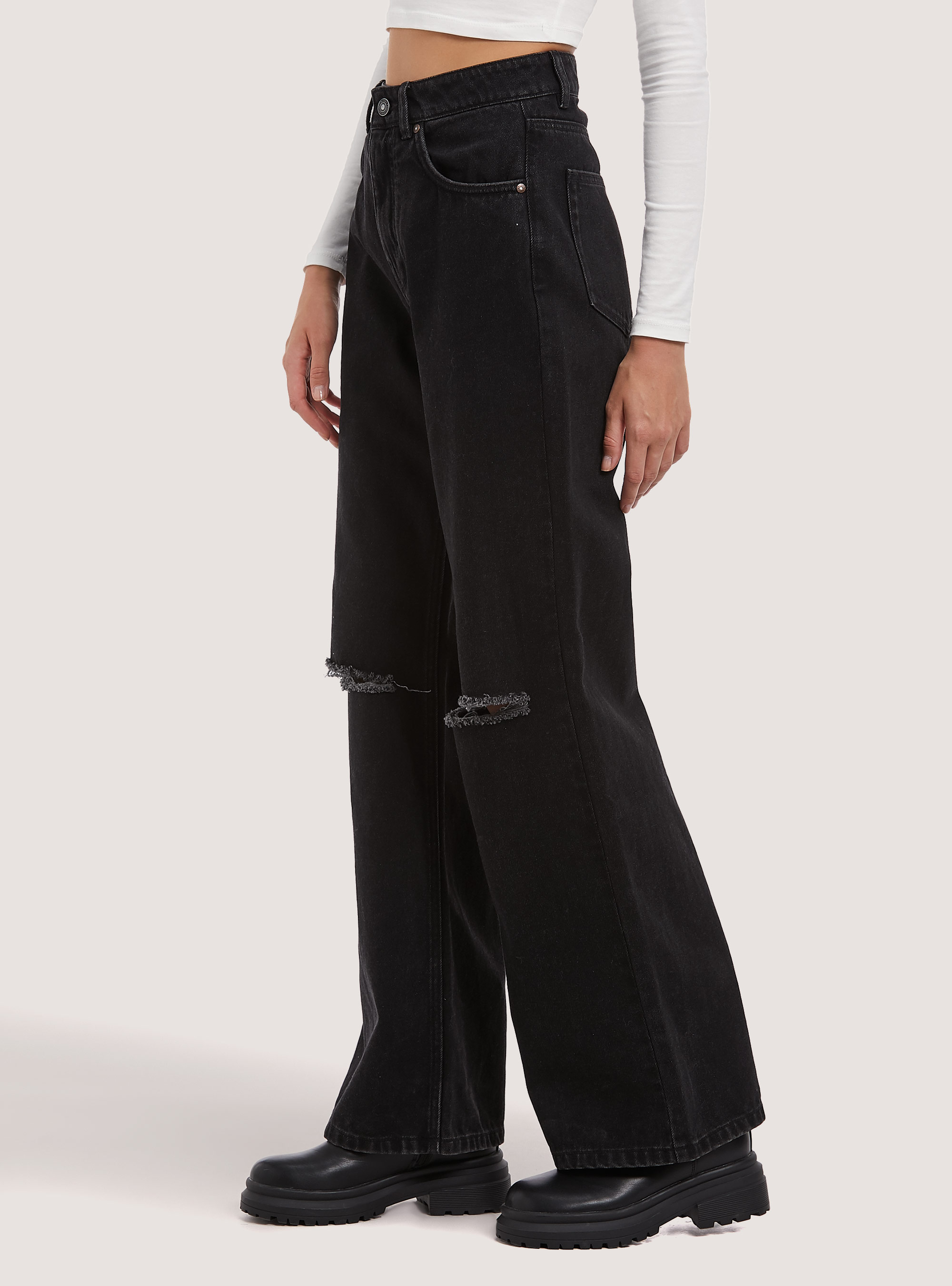 Cotton wide leg jeans, D000 BLACK