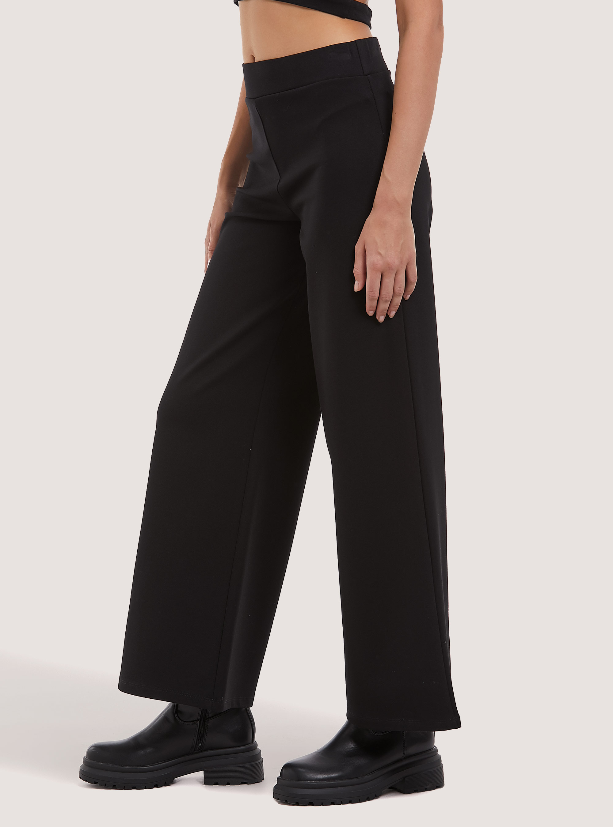 Plain-coloured wide leg trousers, BK1 BLACK