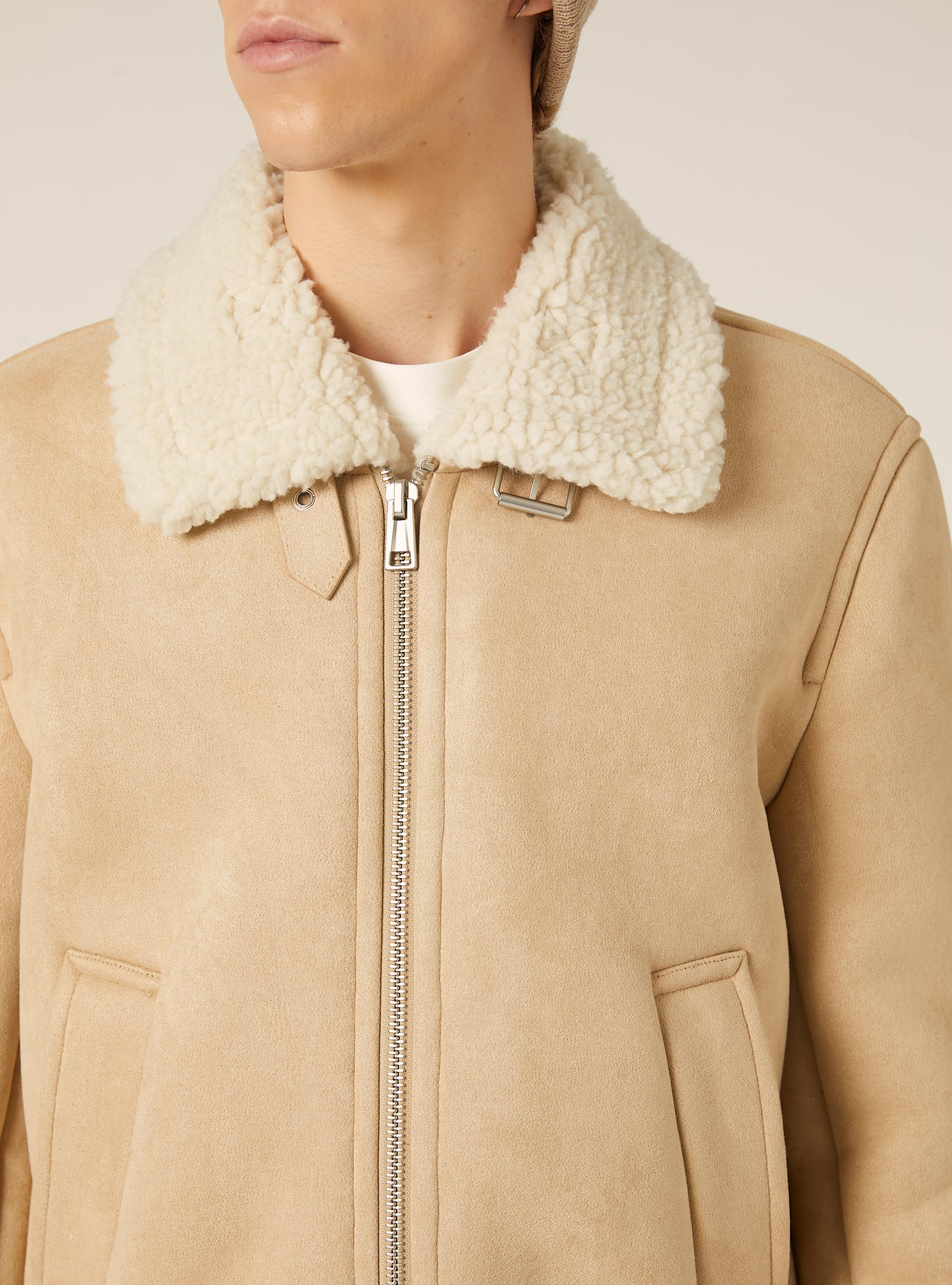 Giubbotto effetto camoscio interno in sherpa, BG3 BEIGE LIGHT