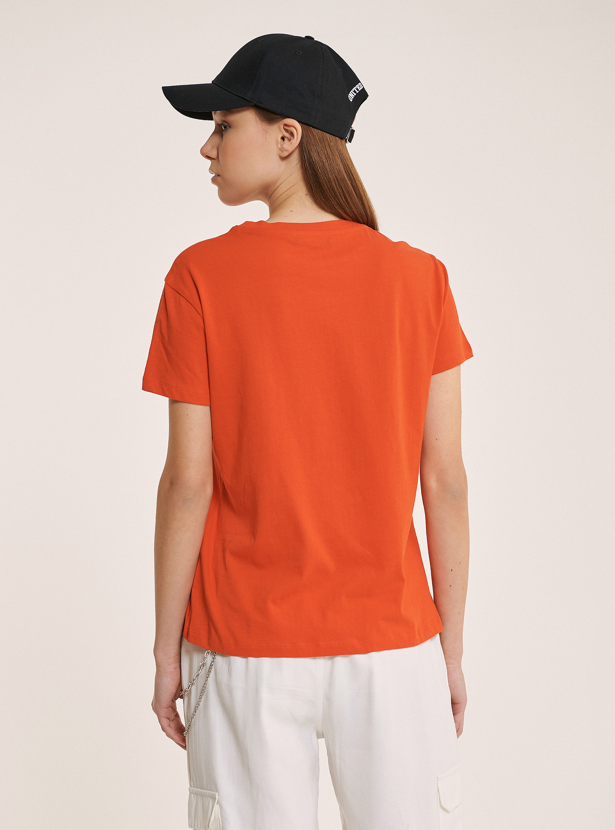 T-shirt with lettering print 100% cotton, C321 ORANGE