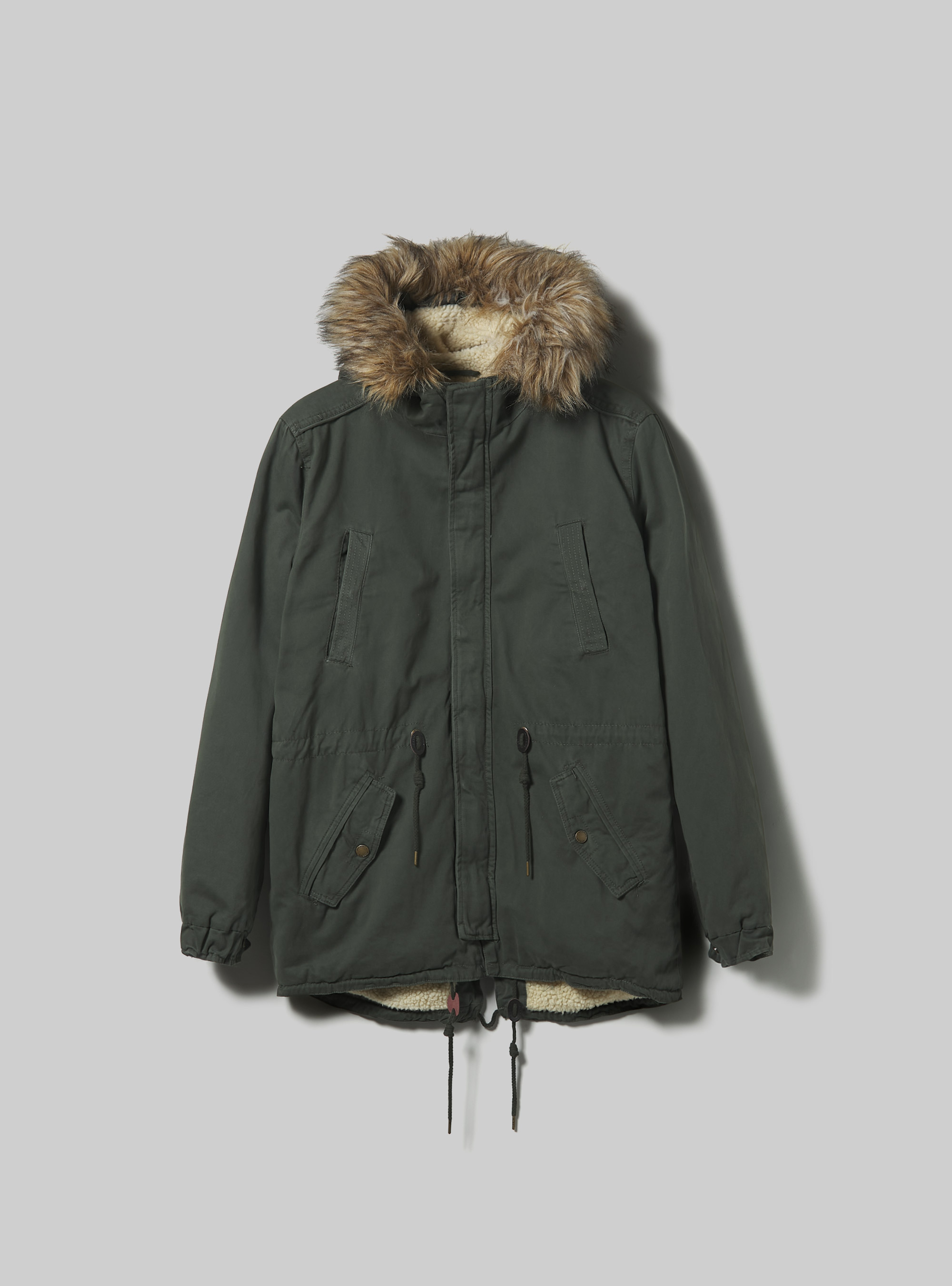 Parka con agnellato, KAKI