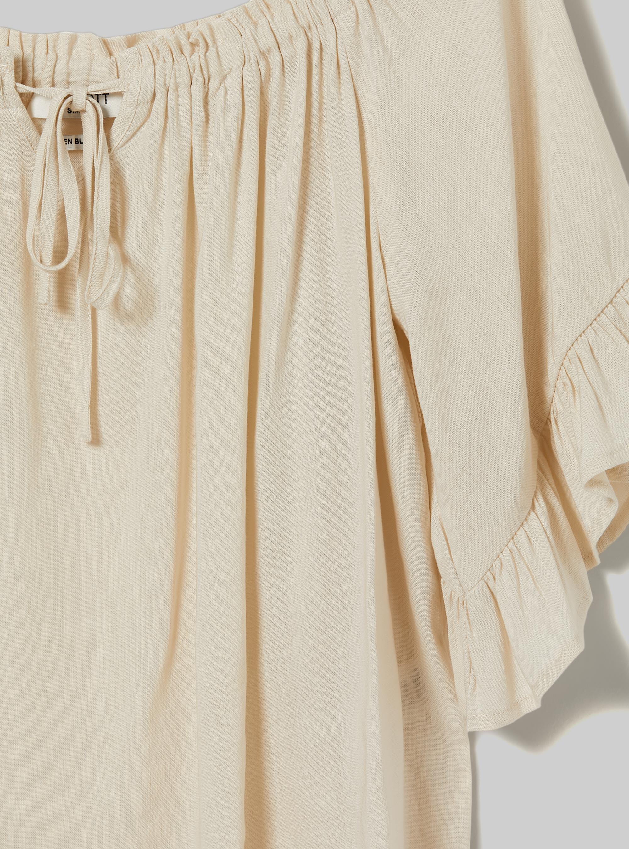 Linen blend blouse with bardot neckline, BG3 BEIGE LIGHT