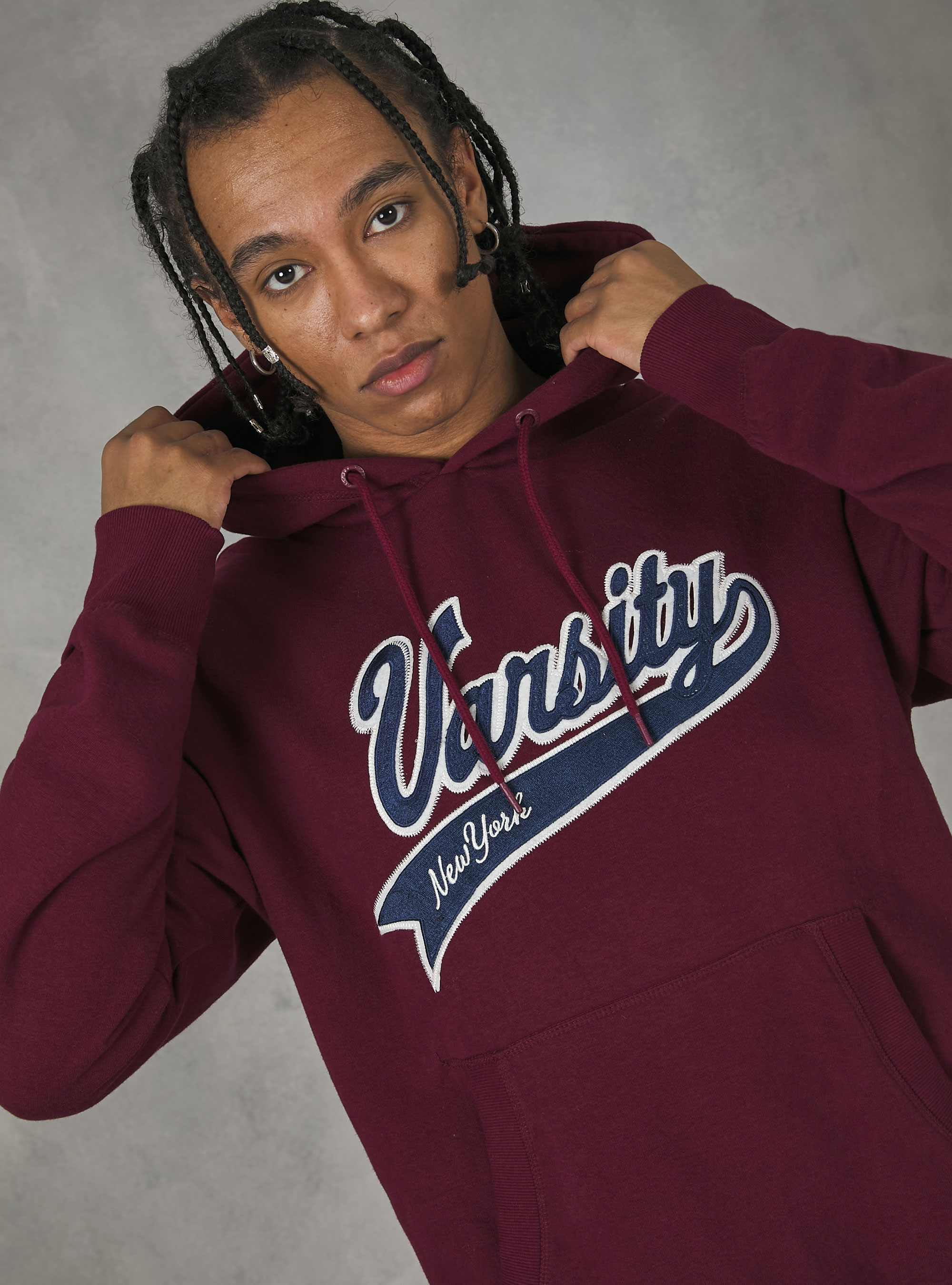 Hoodie with college patch, BO2 BORDEAUX MEDIUM