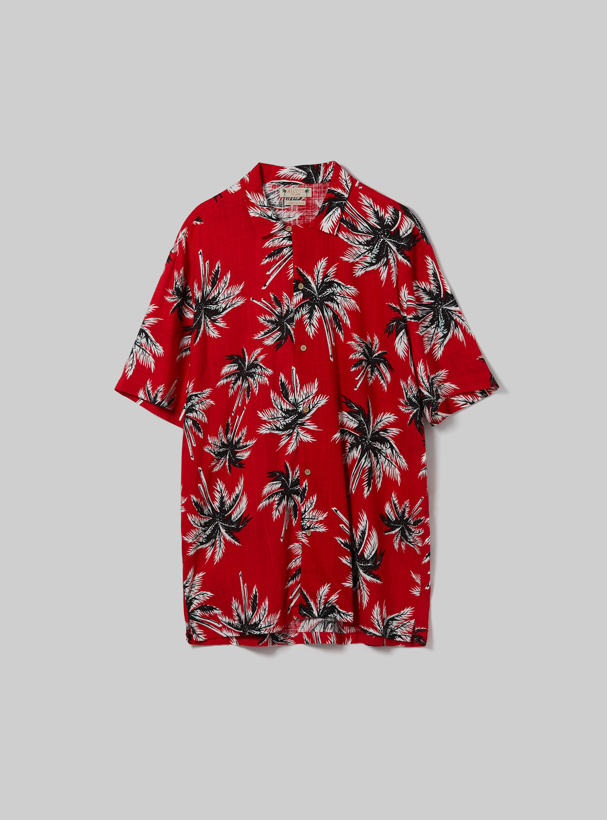 Linen blend shirt with tropical print, RD1 RED DARK