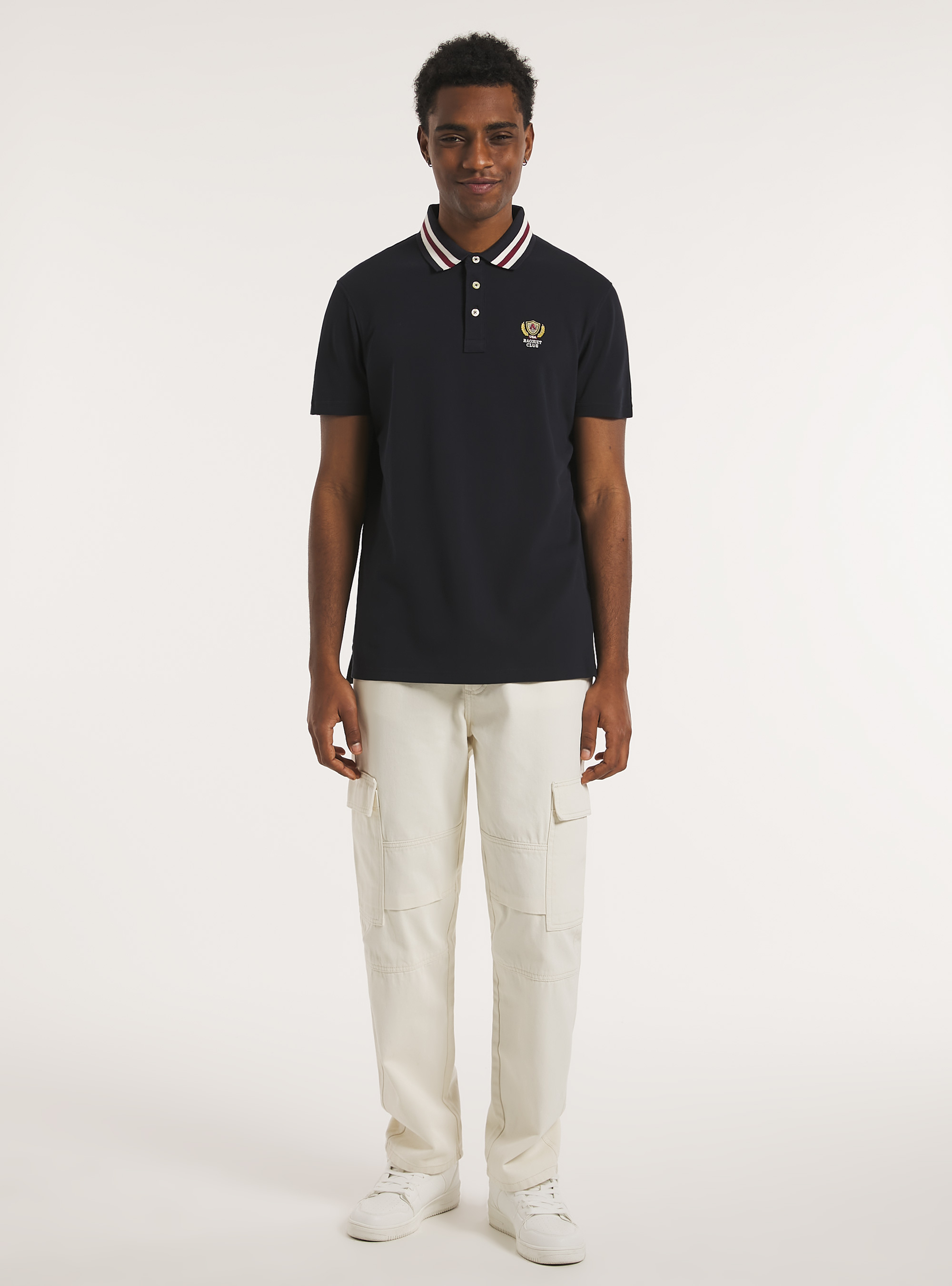 Polo de algod&oacute;n con bordado, AZUL MARINO