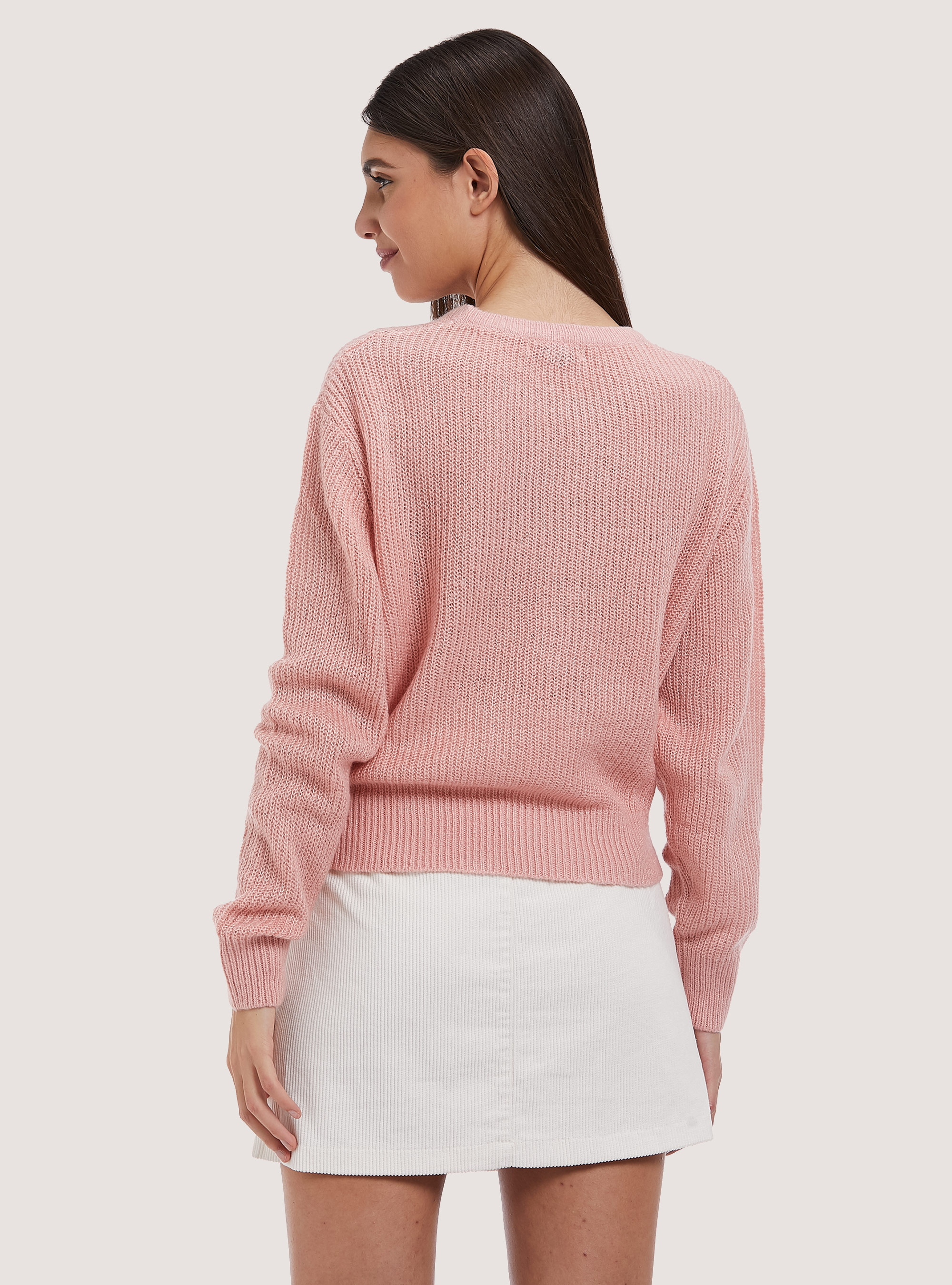 Unifarbener Rundhalspullover, C501 PINK