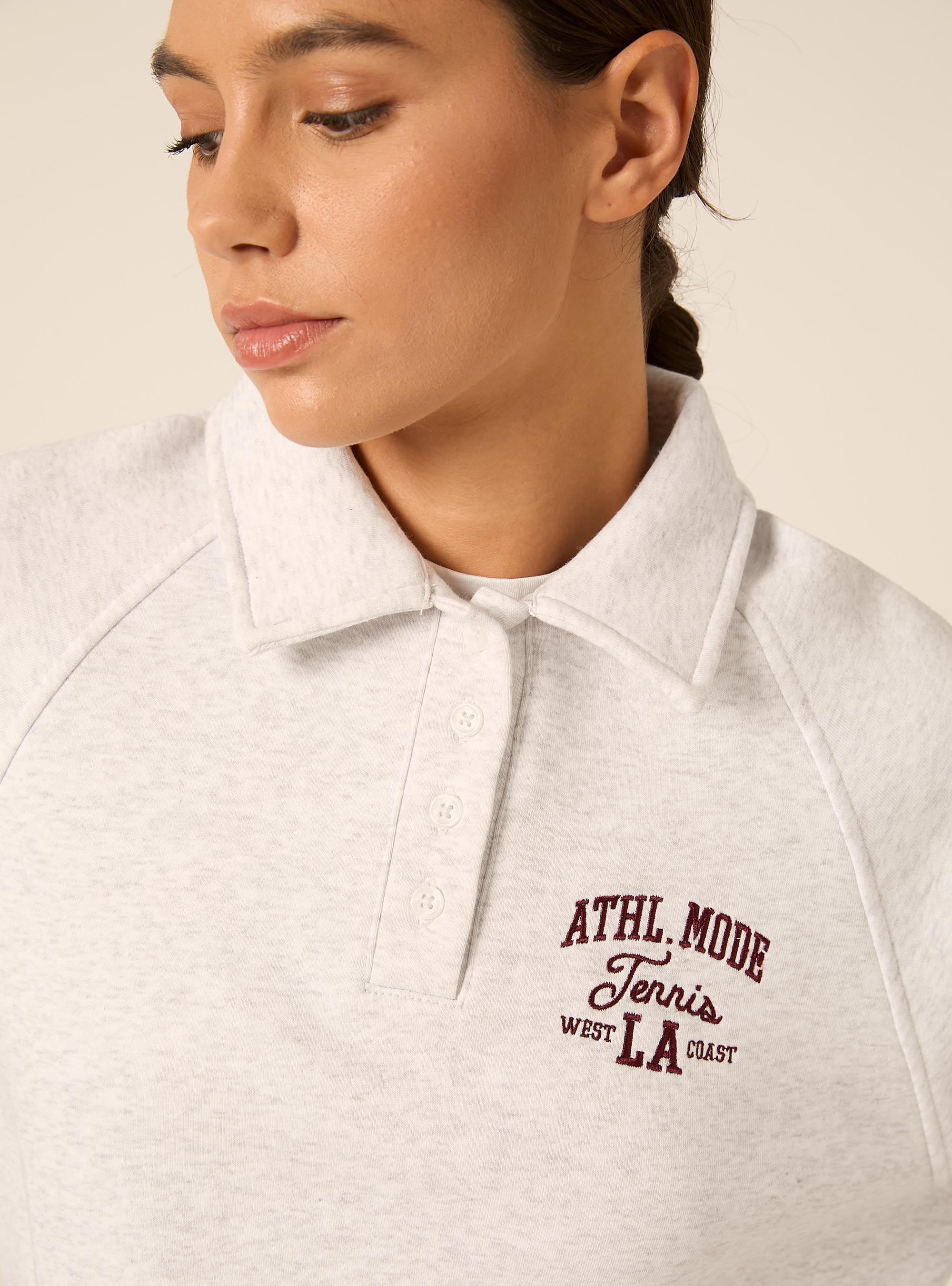 Felpa polo raglan con ricamo, GRIGIO CHIARO MELANGE