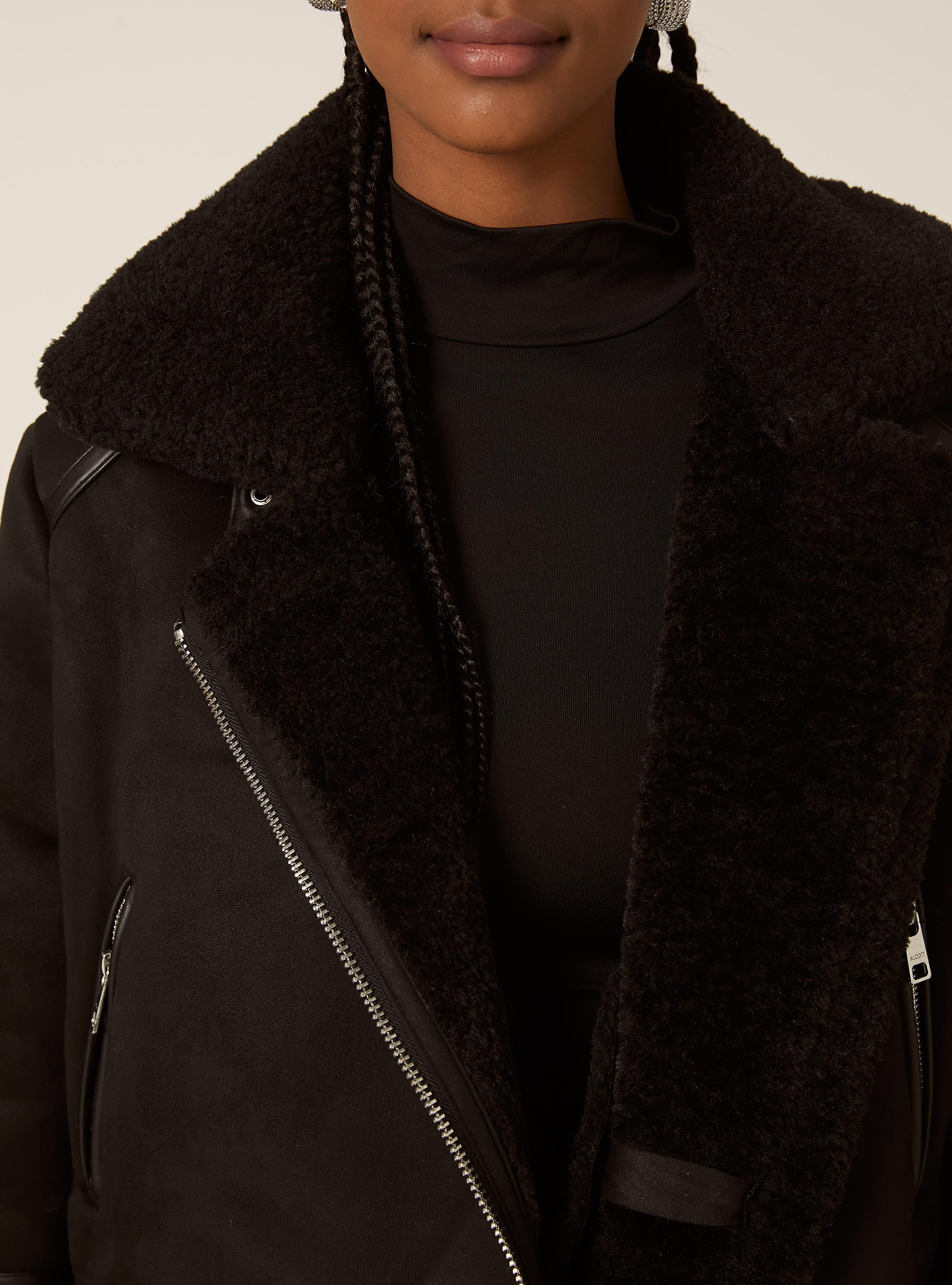 Giubbotto montone effetto camoscio, BK1 BLACK