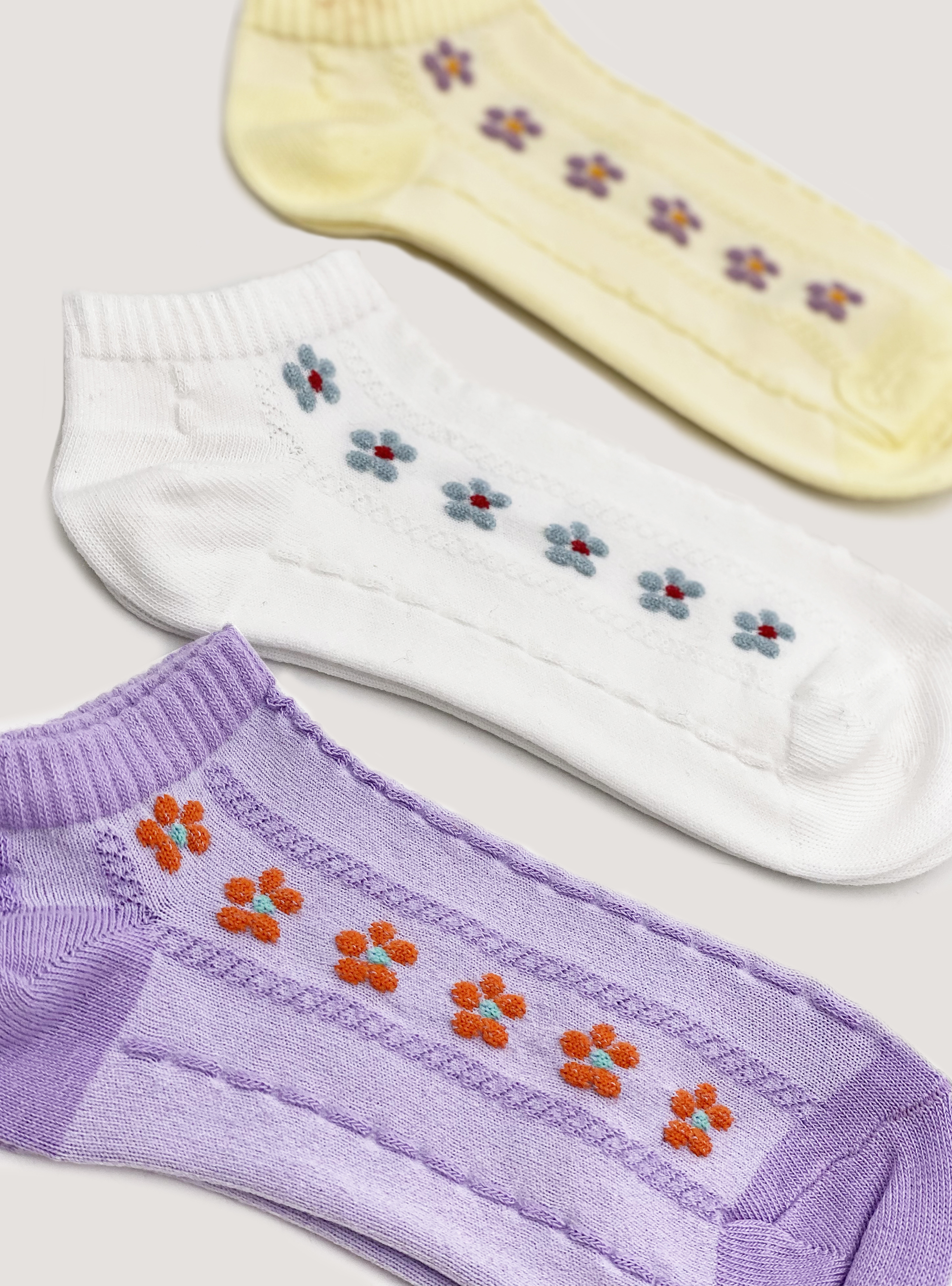 Set of 3 pairs of socks with flowers, MULTICOLOR