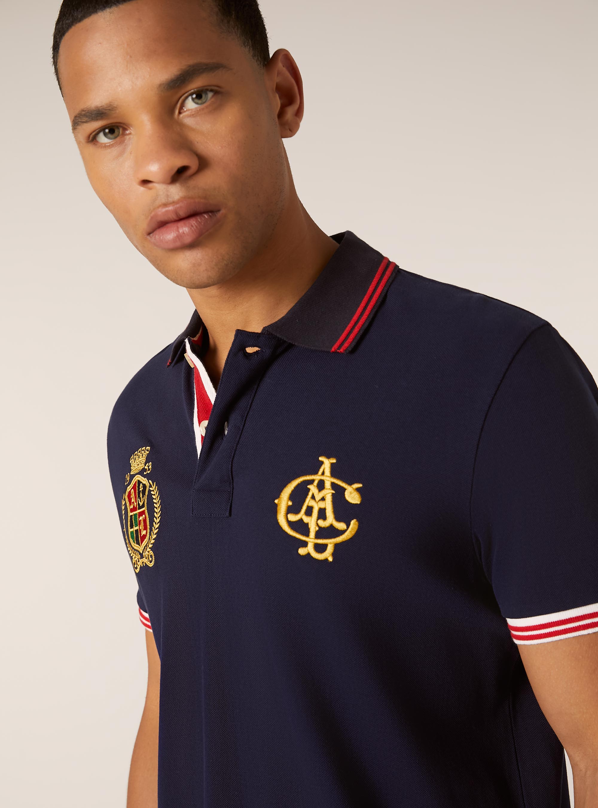Cotton polo shirt with embroidery, BLUE