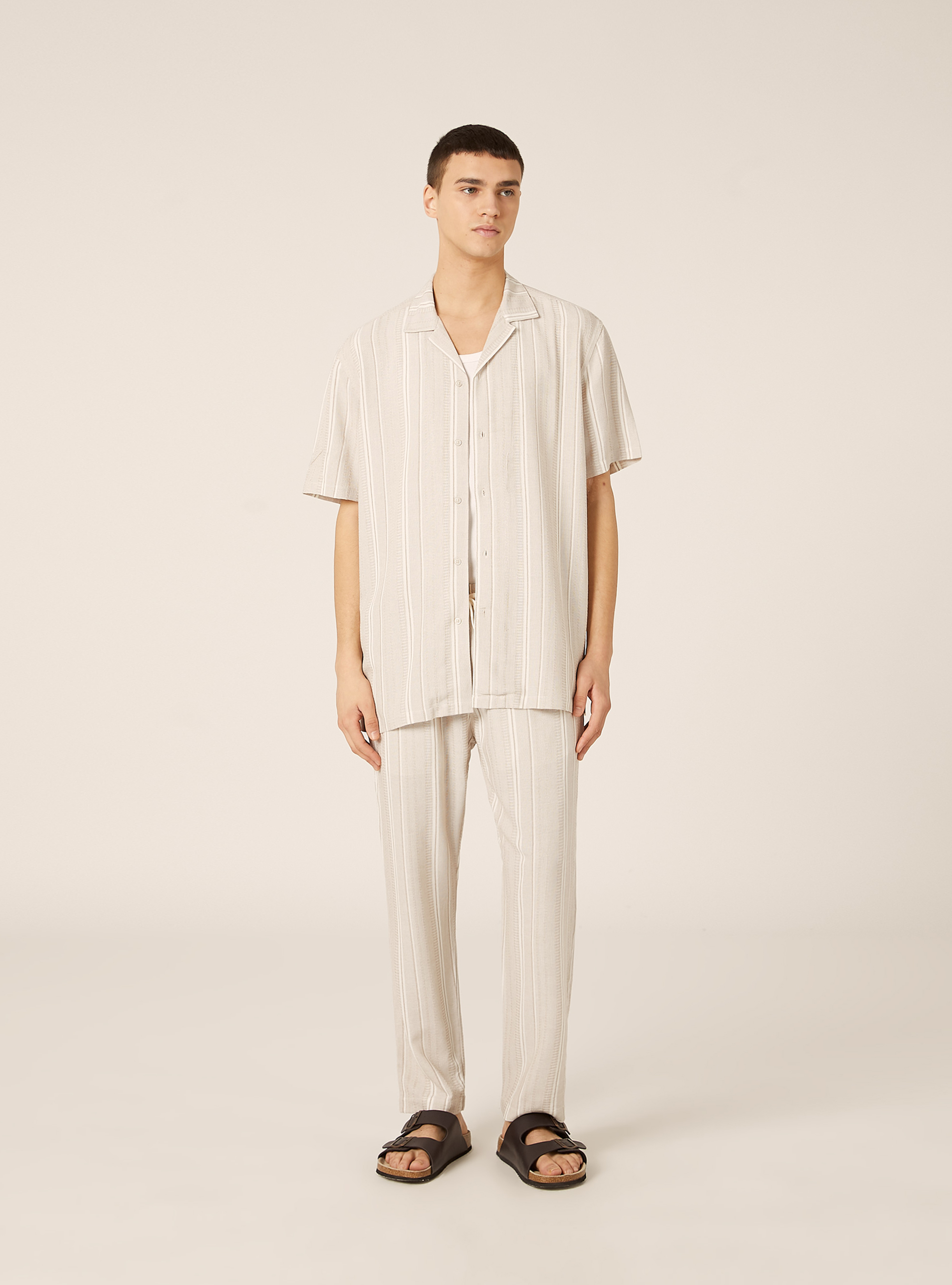 Pantaloni jogger in misto lino testurizzato, CR3 CREAM LIGHT