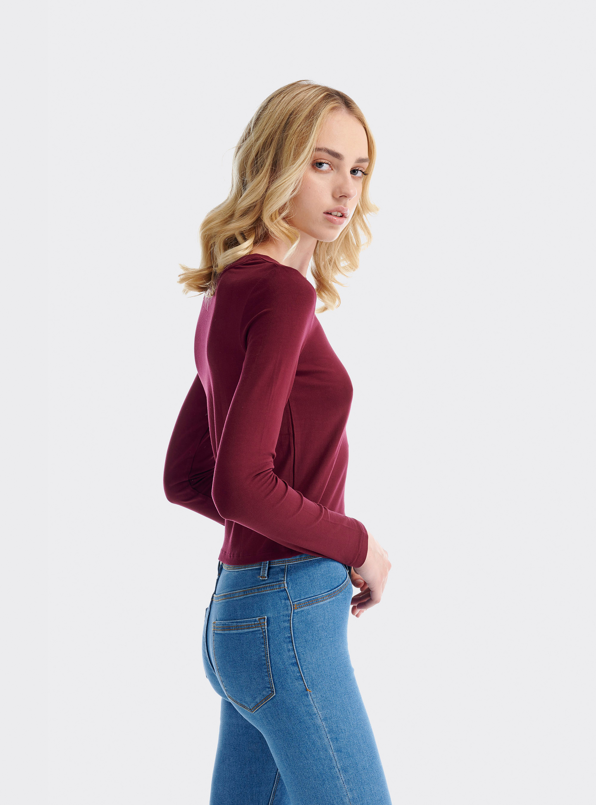 Basic long-sleeved t-shirt, BORDEAUX