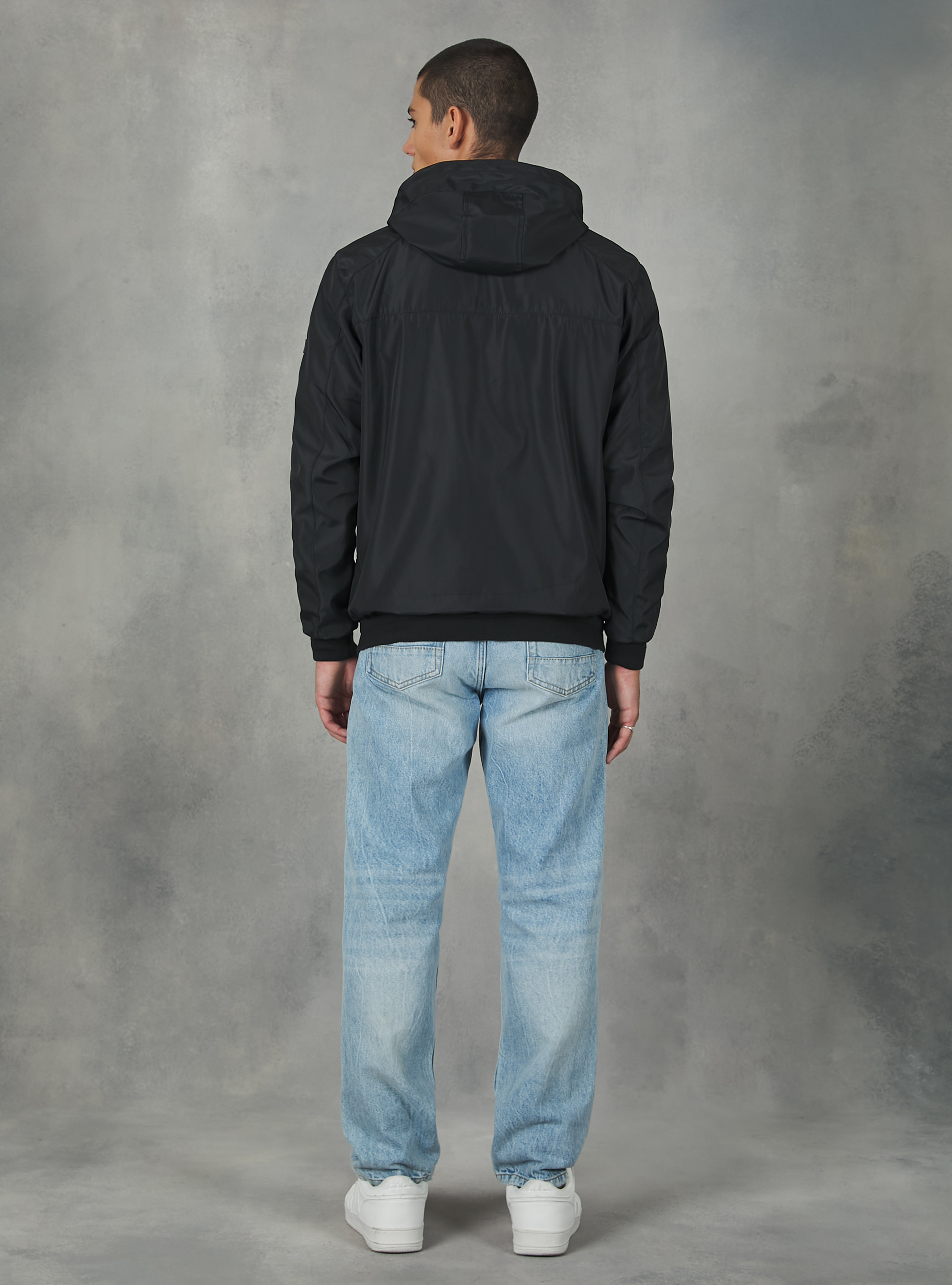 Windproof hooded bomber jacket, BK1 BLACK