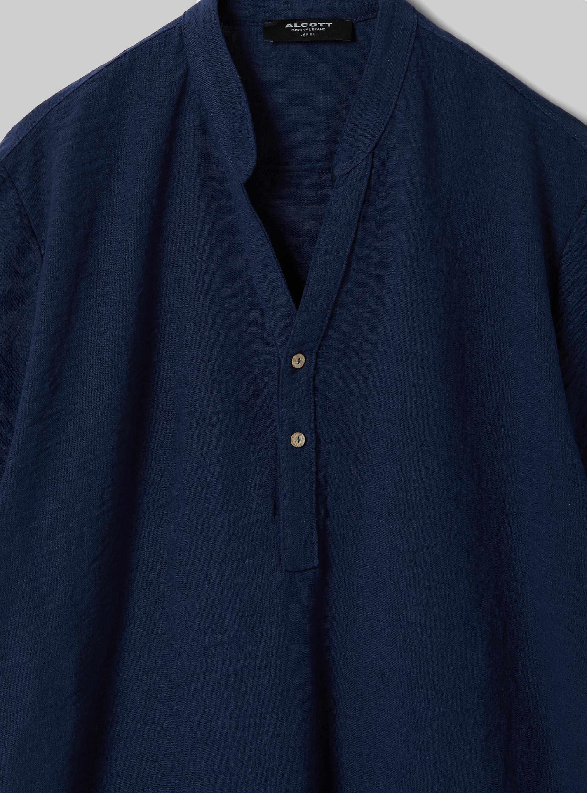 Camicia basica collo coreano mezza placchetta, NA2 NAVY MEDIUM