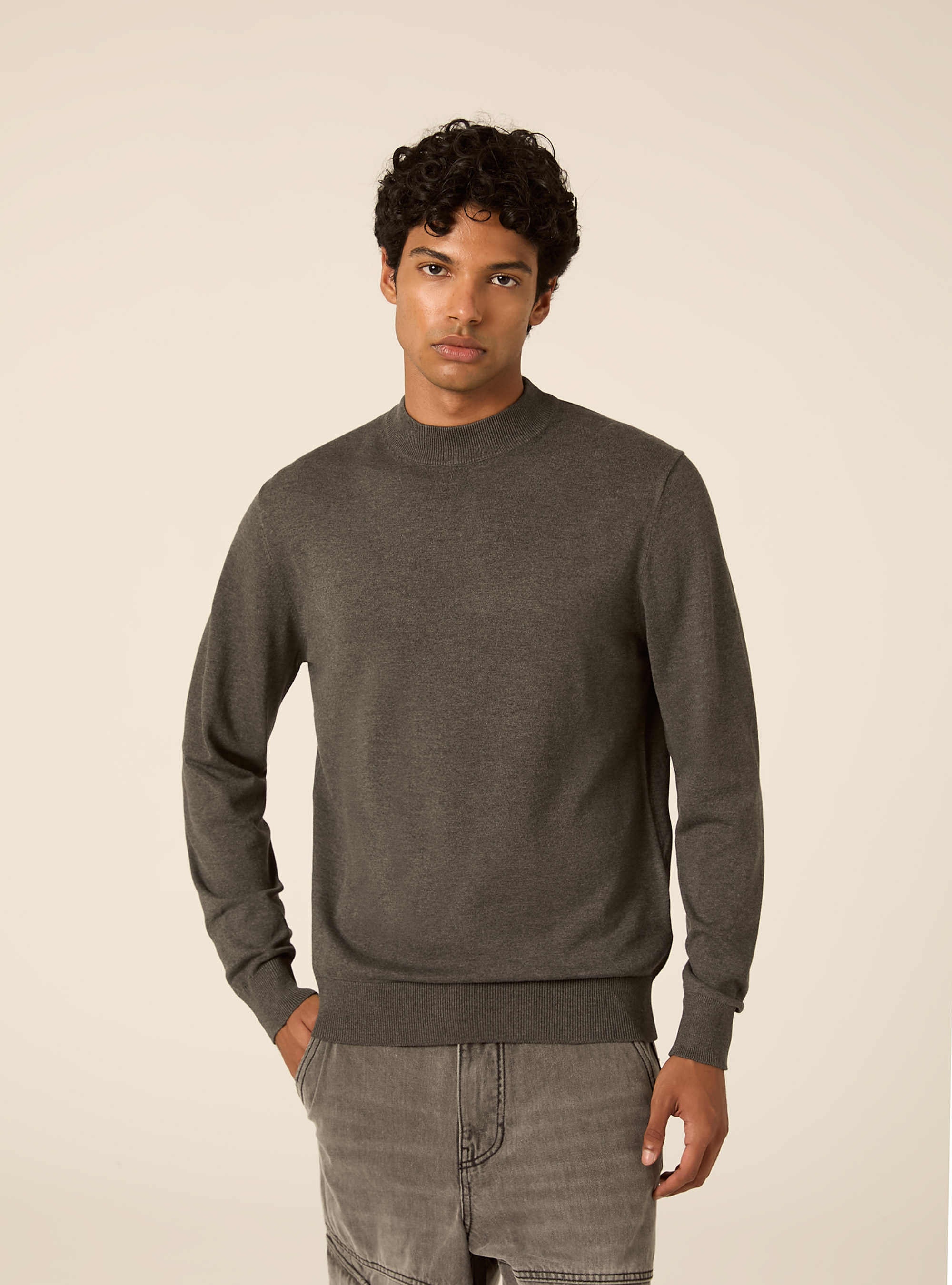 Maglia mezzocollo rasata, MGY1 GREY MEL DARK