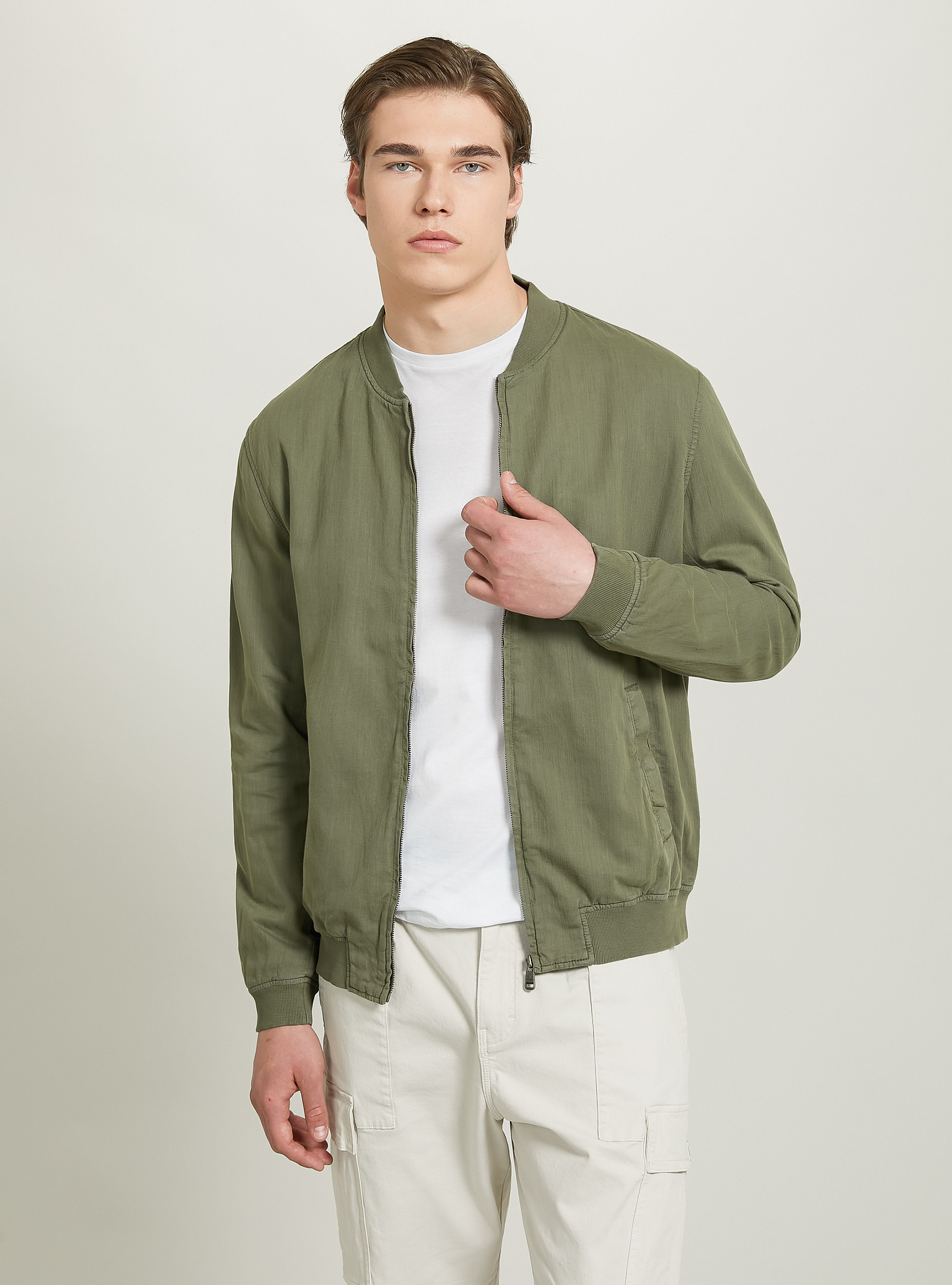 Linen bomber jacket, KAKI