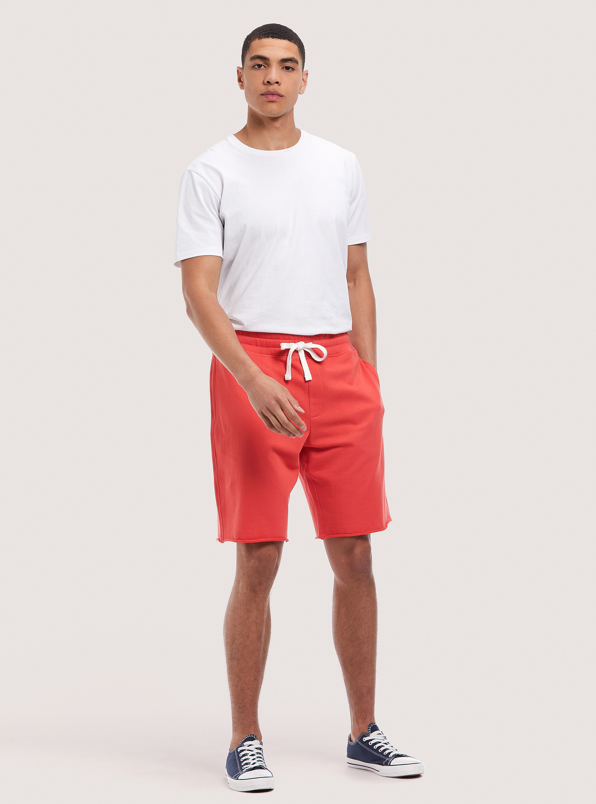 Basic cotton jogger bermuda shorts, C3444 CORAL