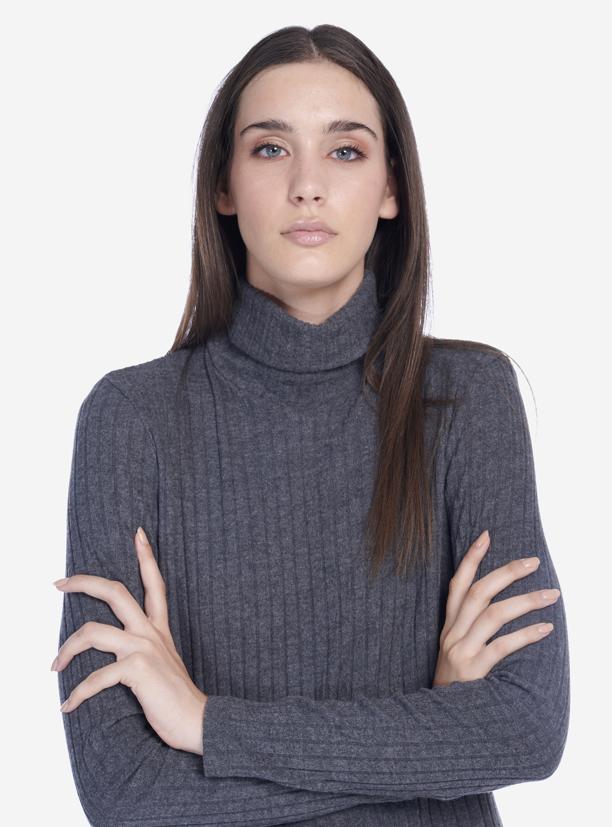 Robe courte a col roulè et cotelèe, C150 GREY M