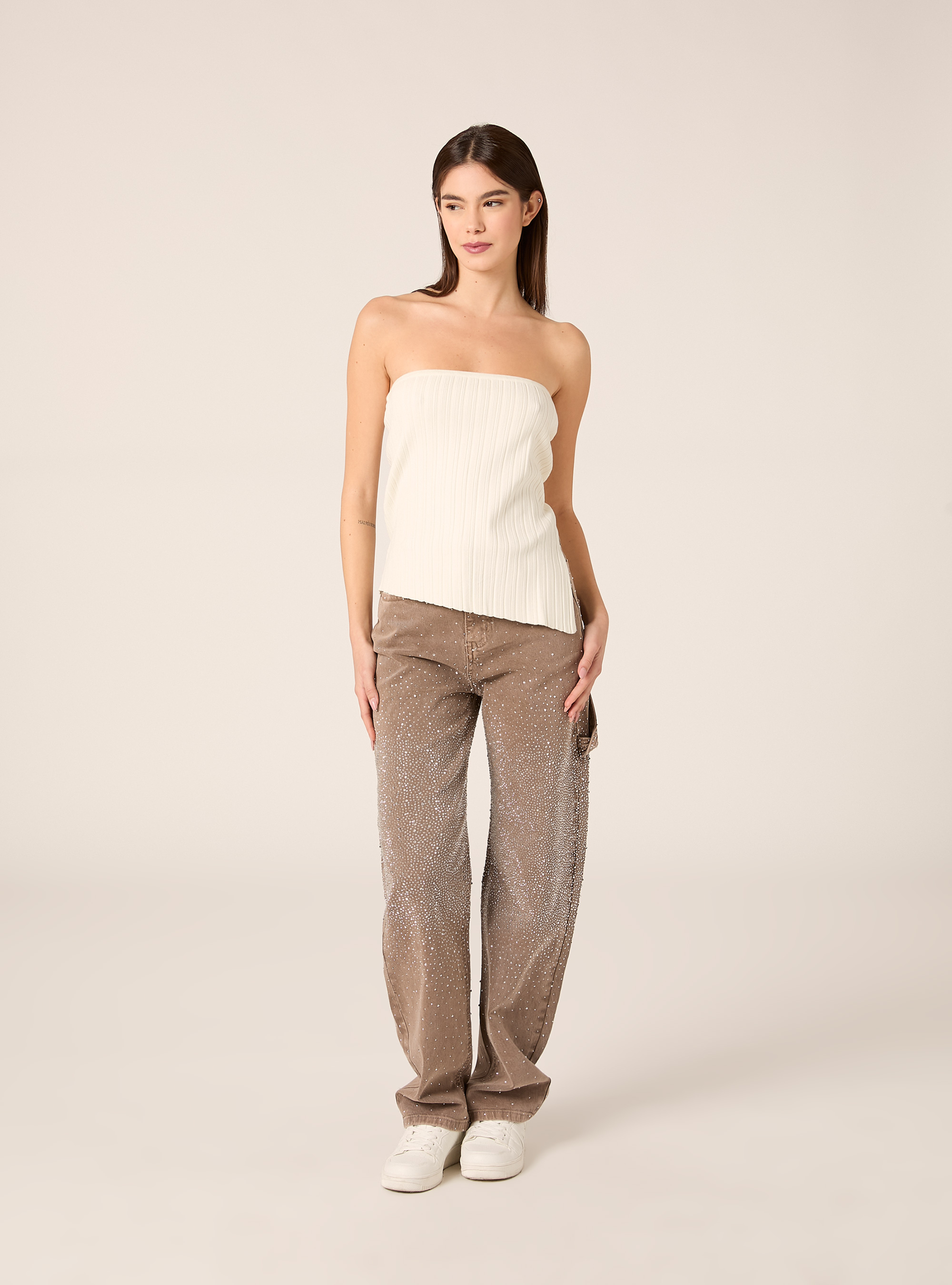 Banded knit top, WH2 WHITE