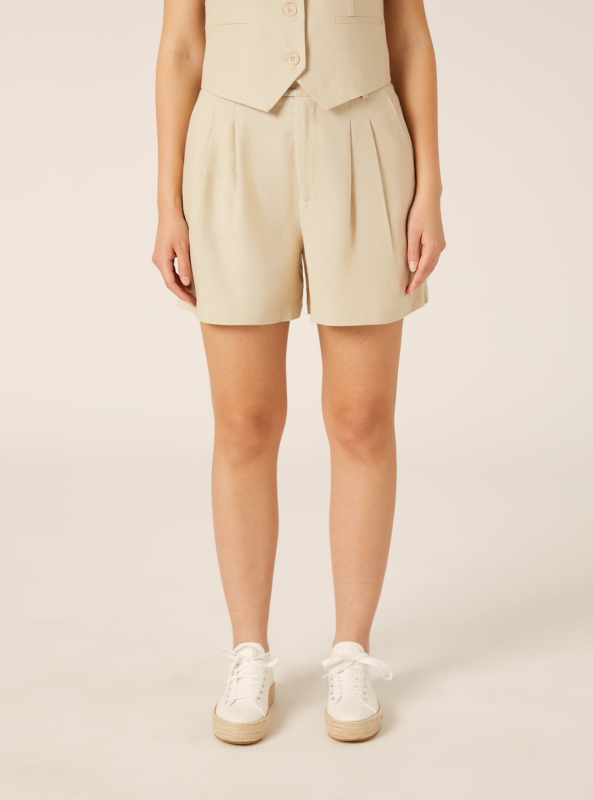 Bermuda en m&eacute;lange de lin uni, BG2 BEIGE MEDIUM