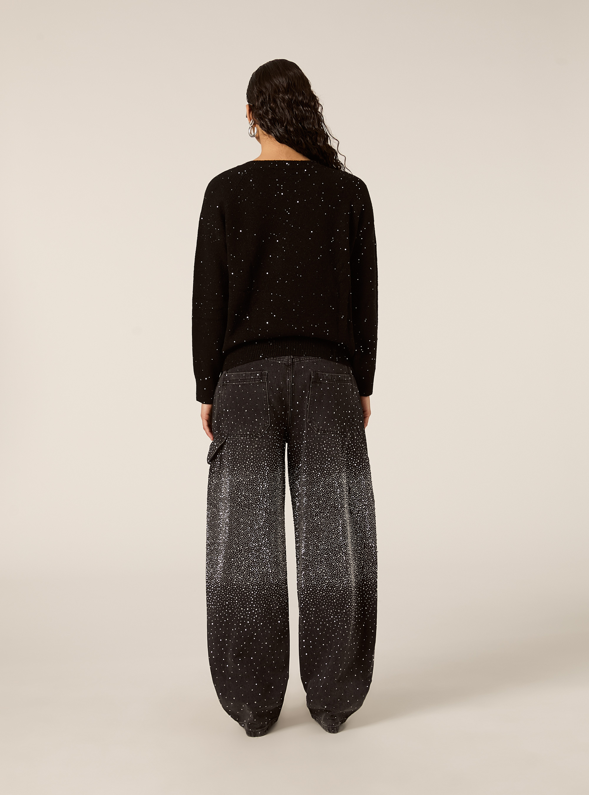 Maglia girocollo manica raglan in lurex, BK1 BLACK