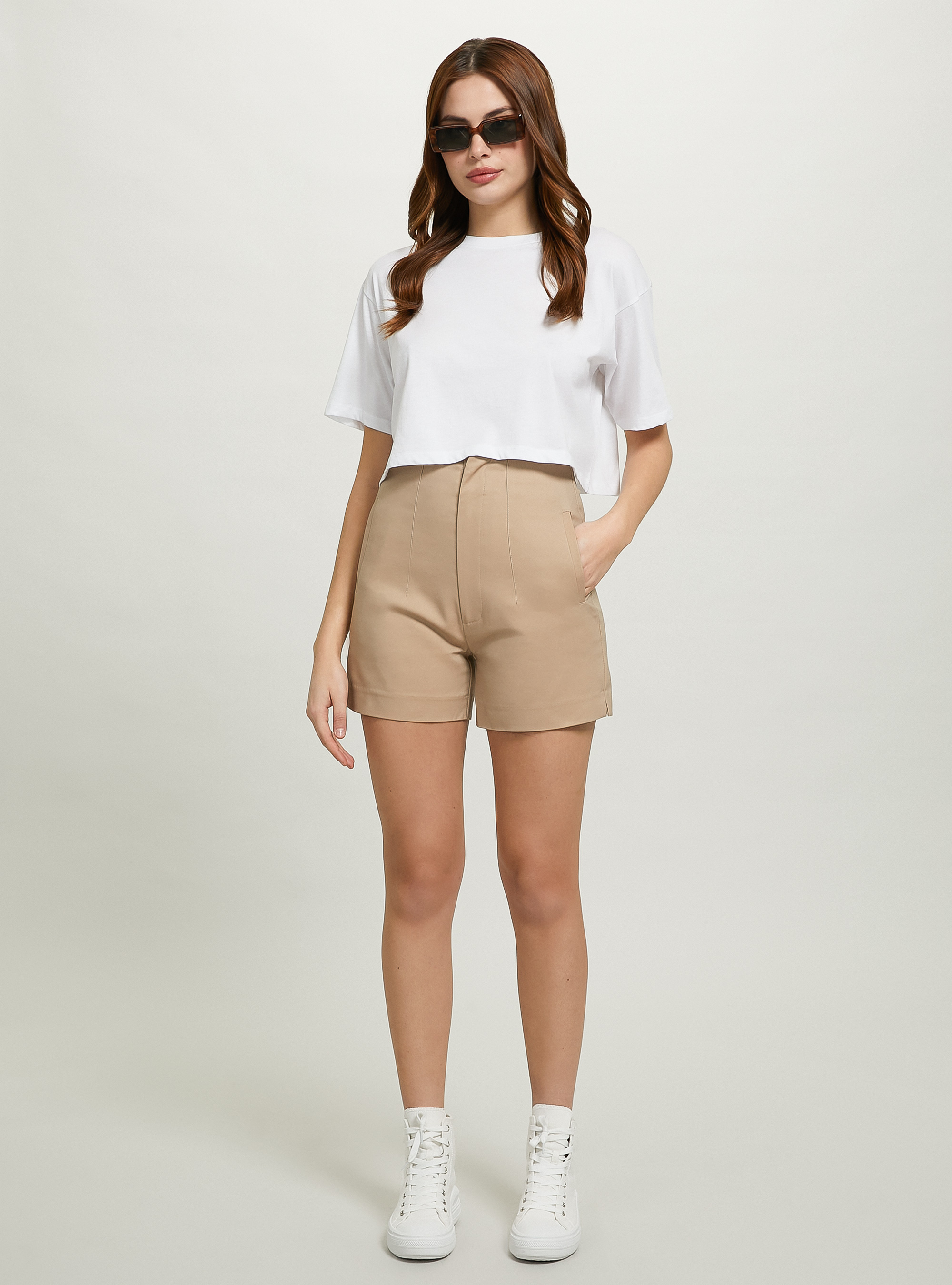 Shorts with double pleats, BG2 BEIGE MEDIUM