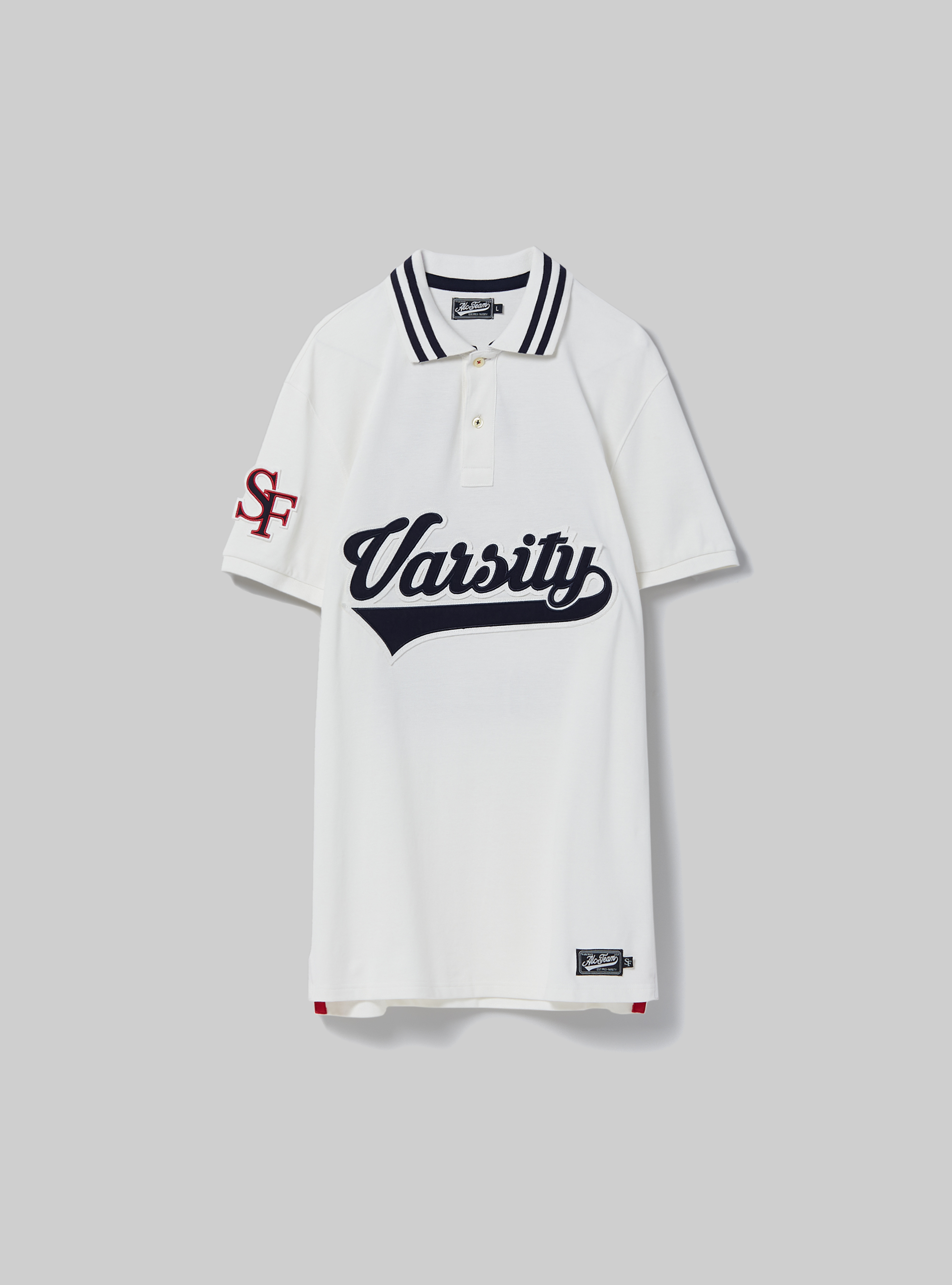 Polo en coton avec patch Varsity, C0020 OFF WHITE