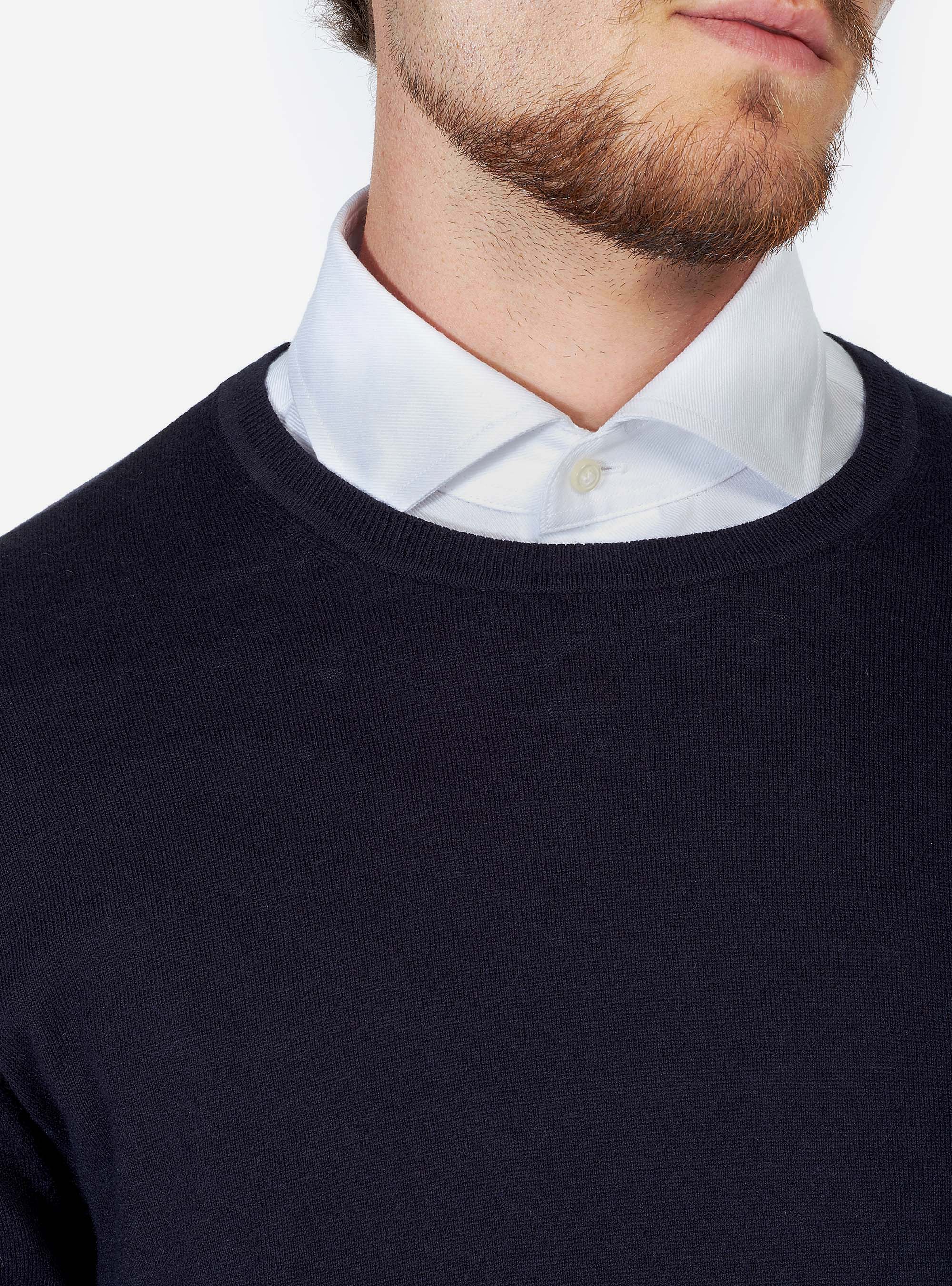 Pull col rond en coton soie et cachemire, C210 BLUE NAVY