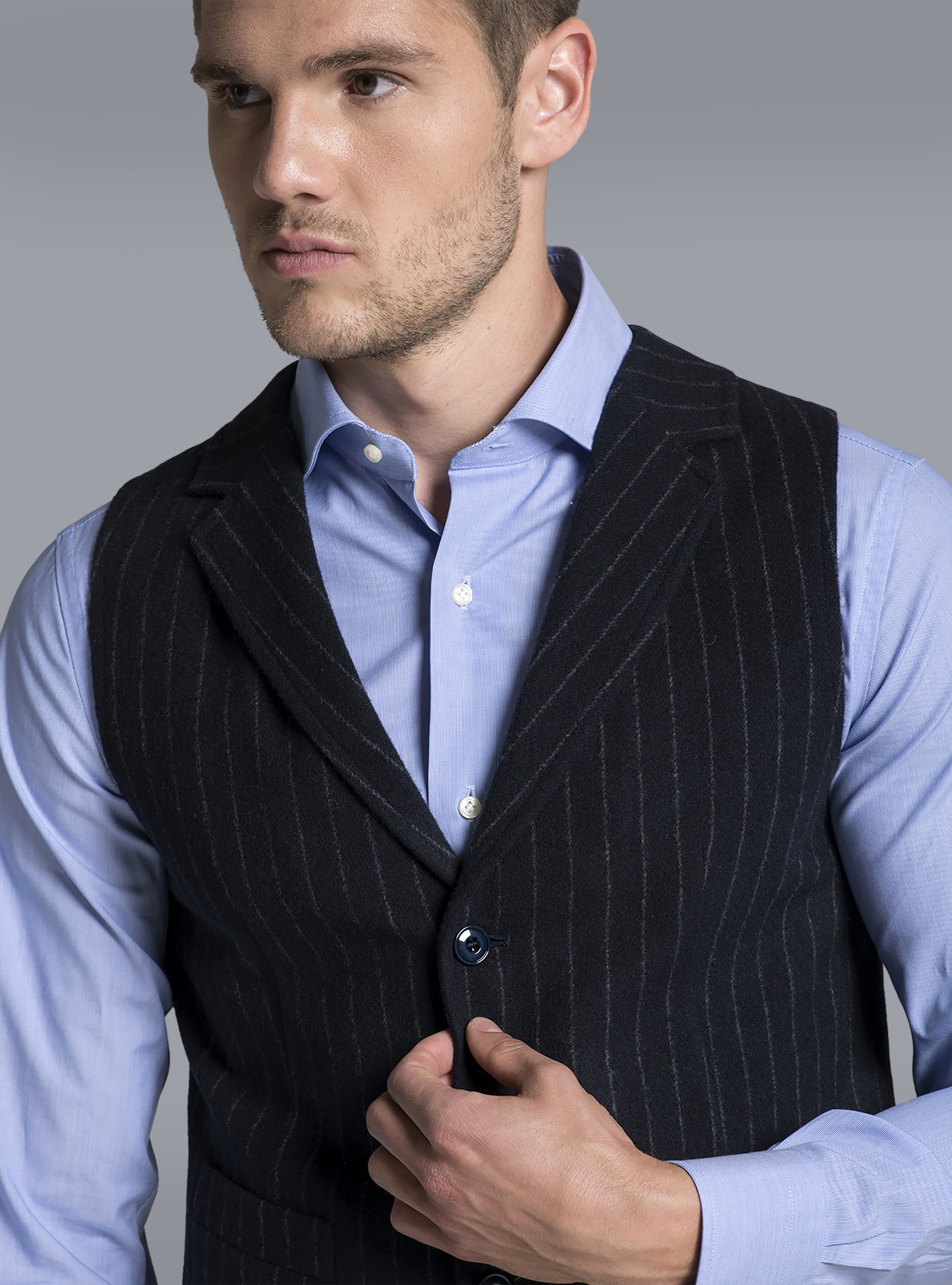 Gilet monopetto gessato, BLUE NAVY