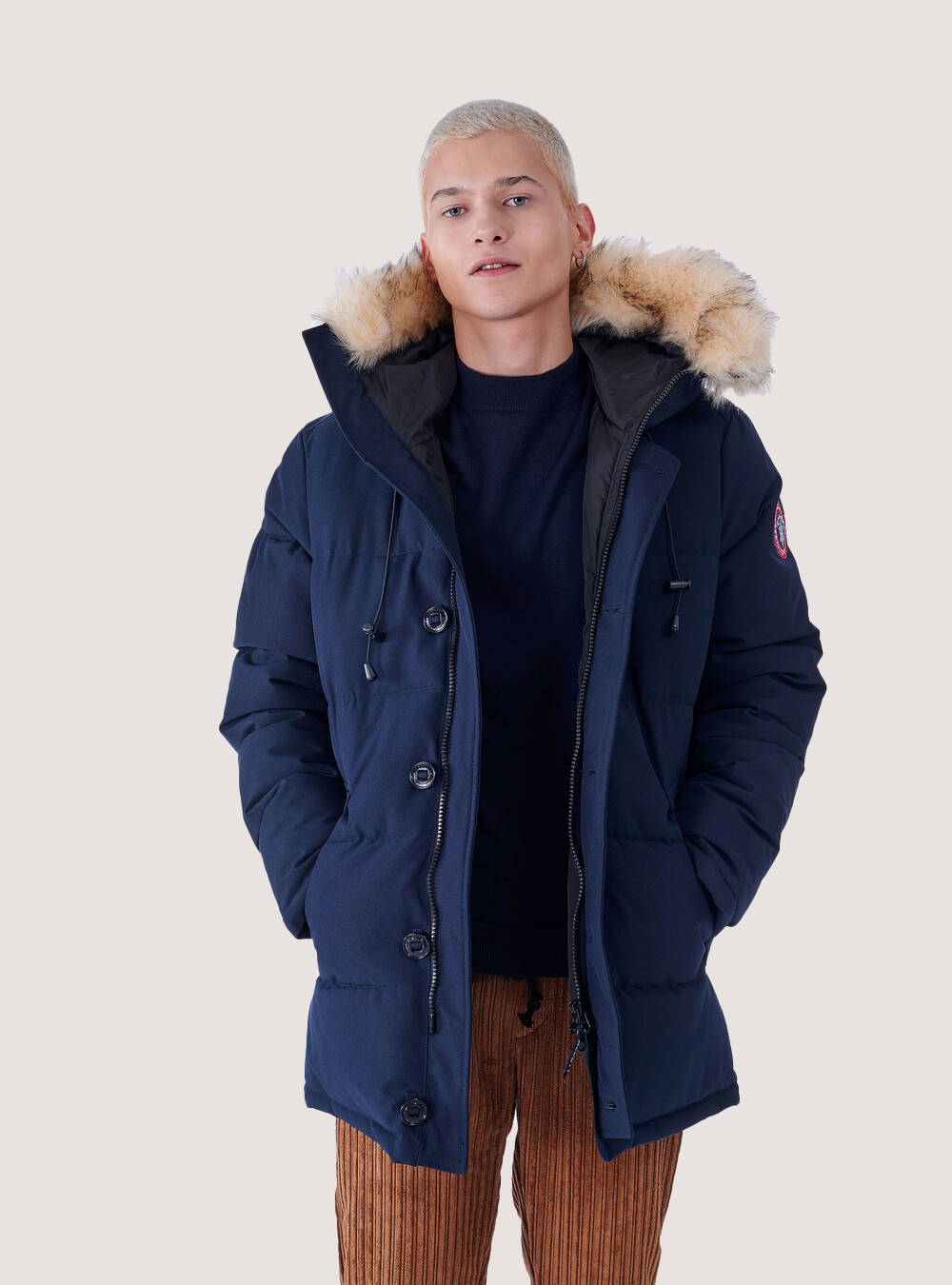 PADDED LONG JACKET WITH HOOD, C2271  BLUE NAVY