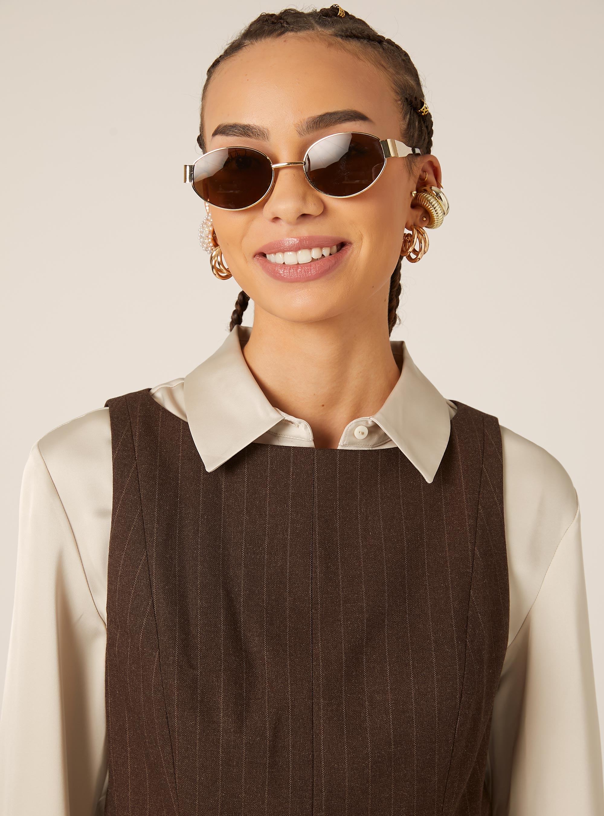 Gilet cropped gessato, BR2 BROWN MEDIUM