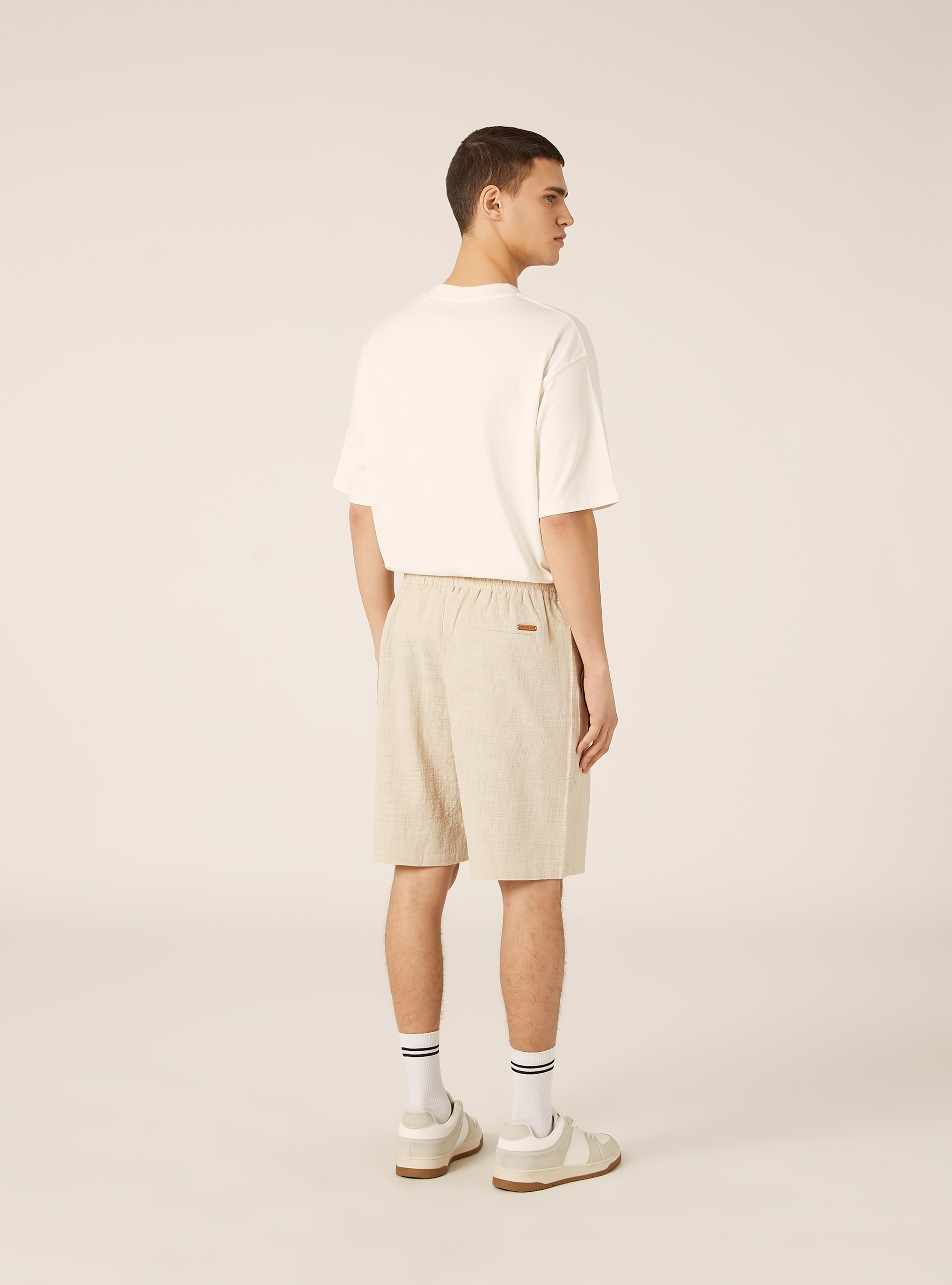 Bermuda in cotone con laccio in vita, BG3 BEIGE LIGHT