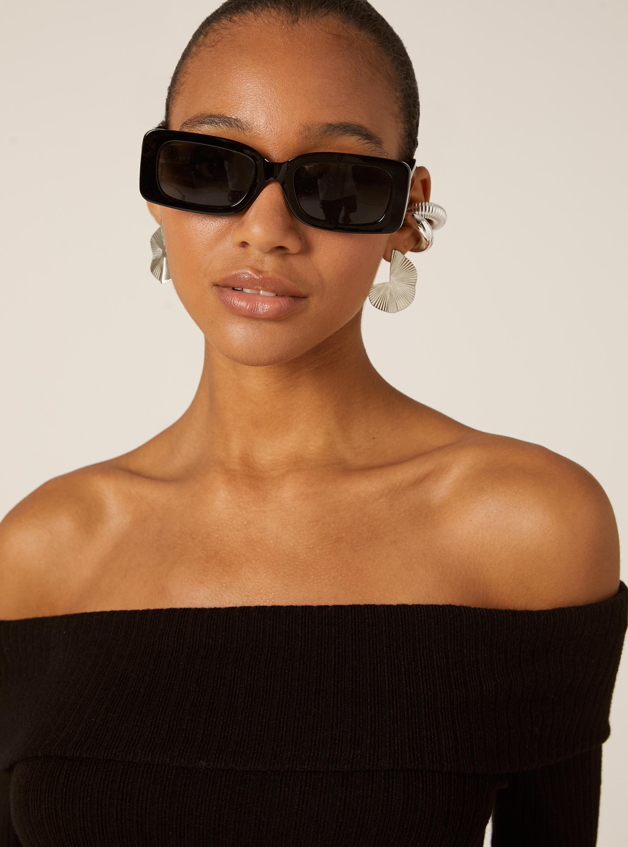 Pullover with ribbed bardot neckline, BK1 BLACK