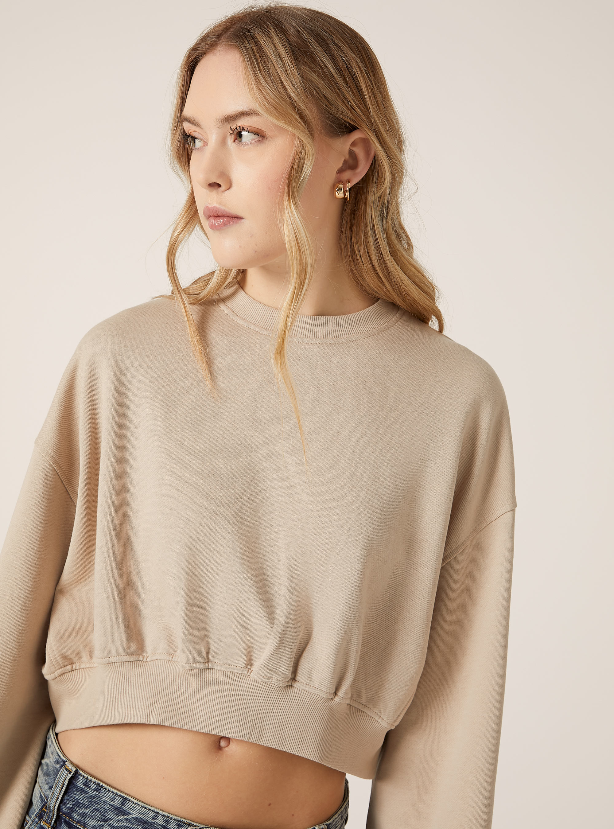 Sweatshirt mit Rundhalsausschnitt, BG2 BEIGE MEDIUM