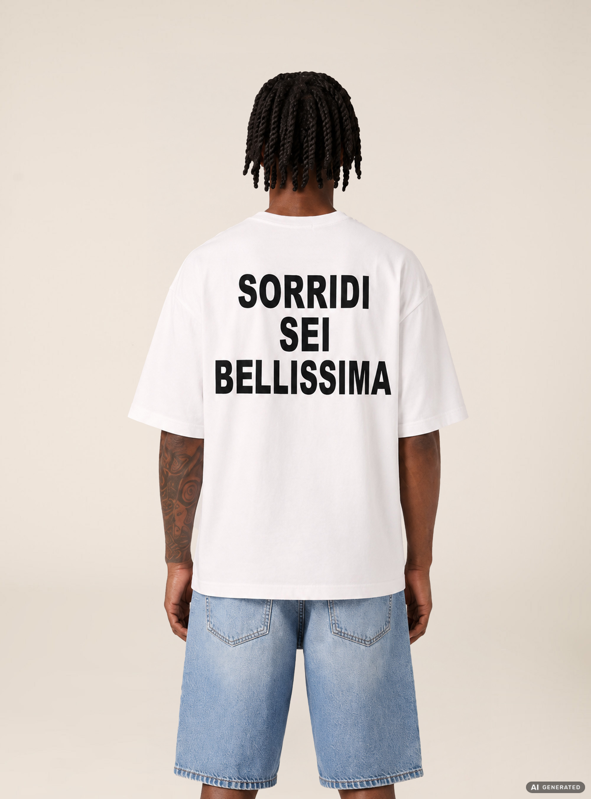 T-shirt  stampa sorridi sei bellissima, OFF WHITE