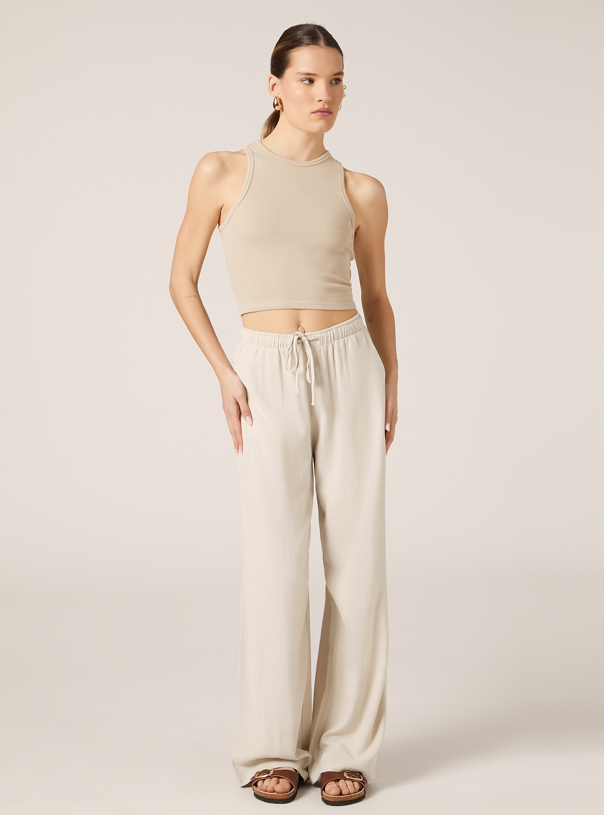 Cropped tank top in rib, BG2 BEIGE MEDIUM