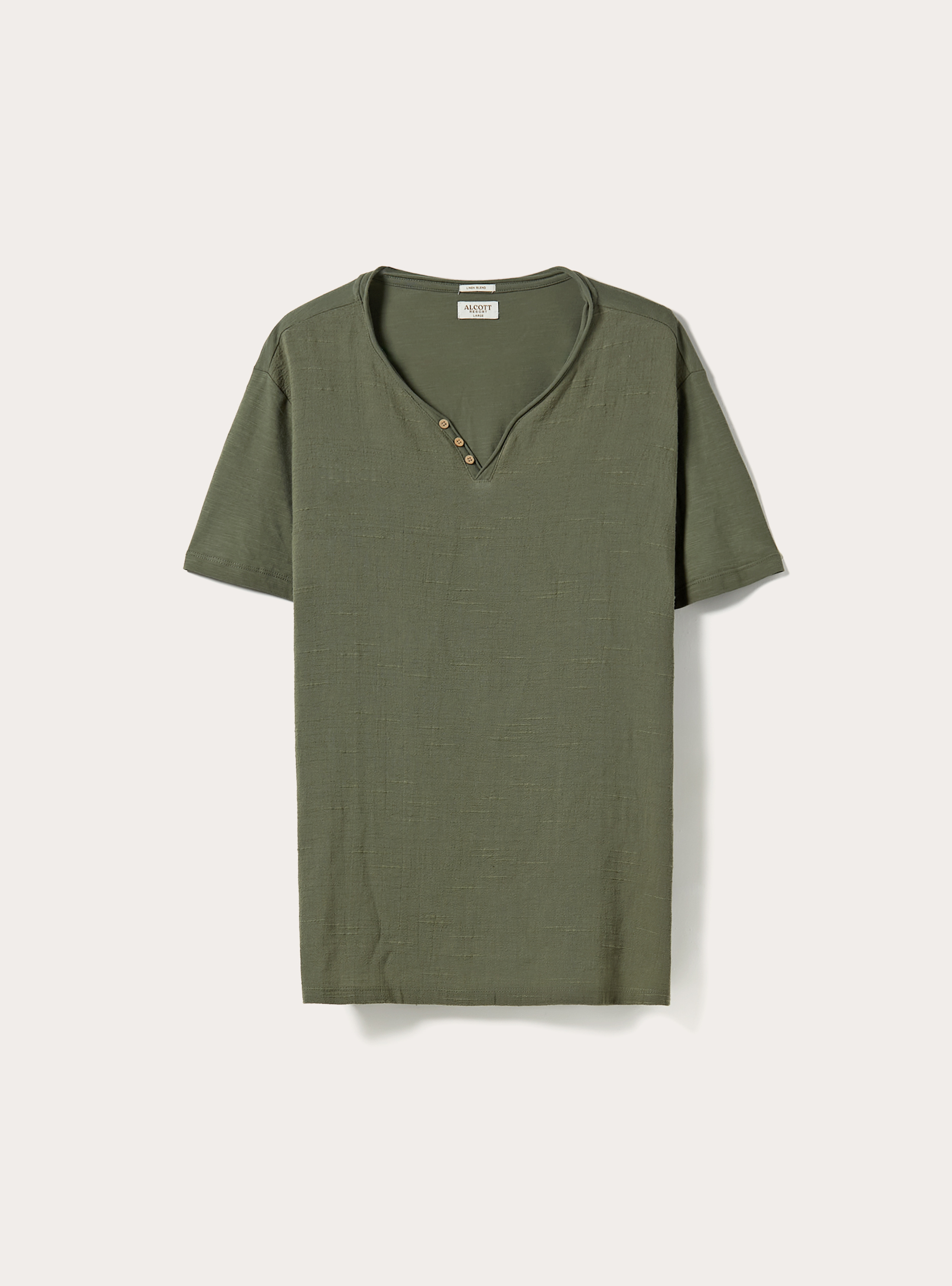 Linen blend V-neck T-shirt, KY2 KAKY MEDIUM
