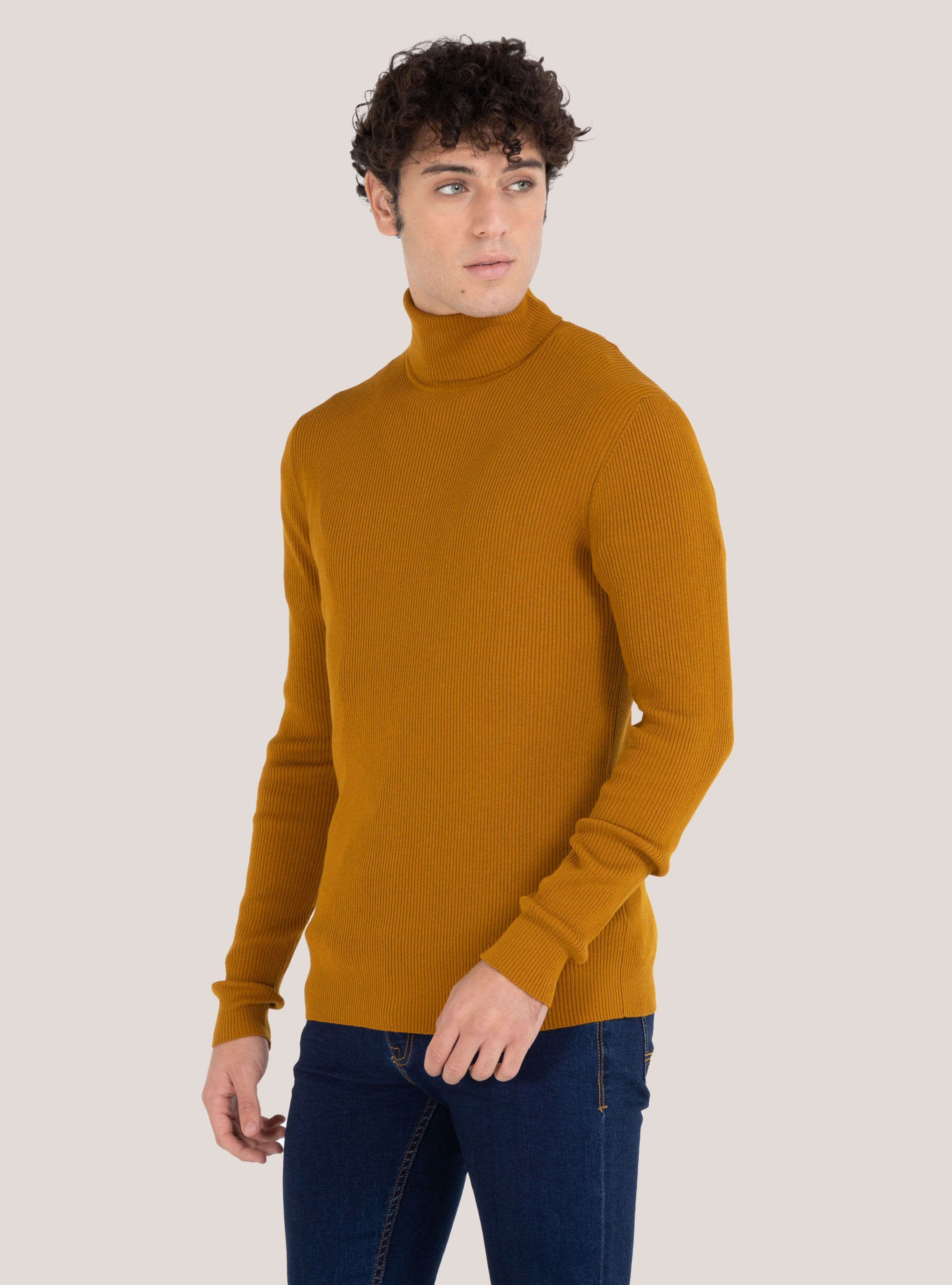 Ribbed turtleneck pullover, MUSTARD