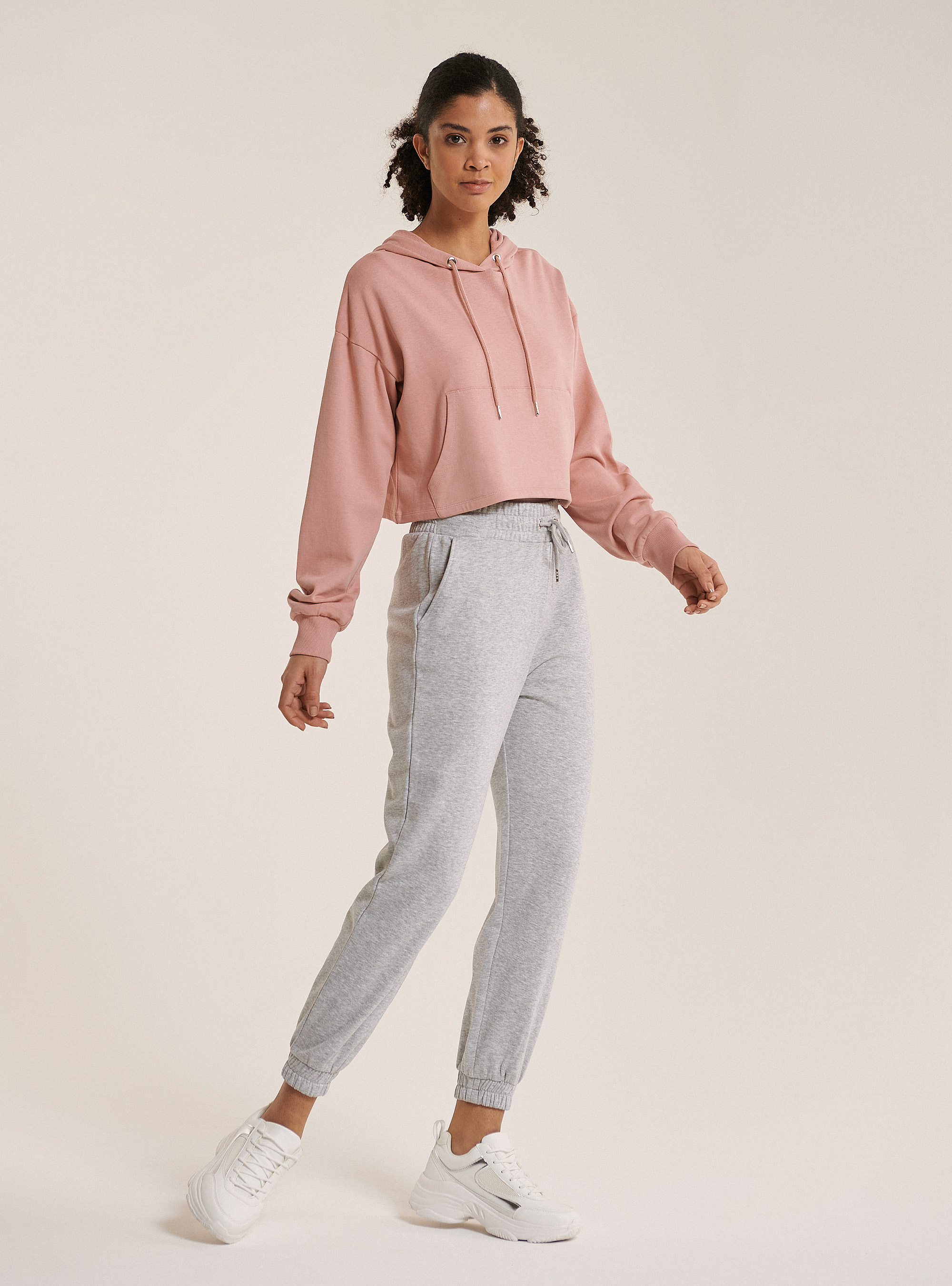 Sudadera crop con capucha de algodón, ROSA