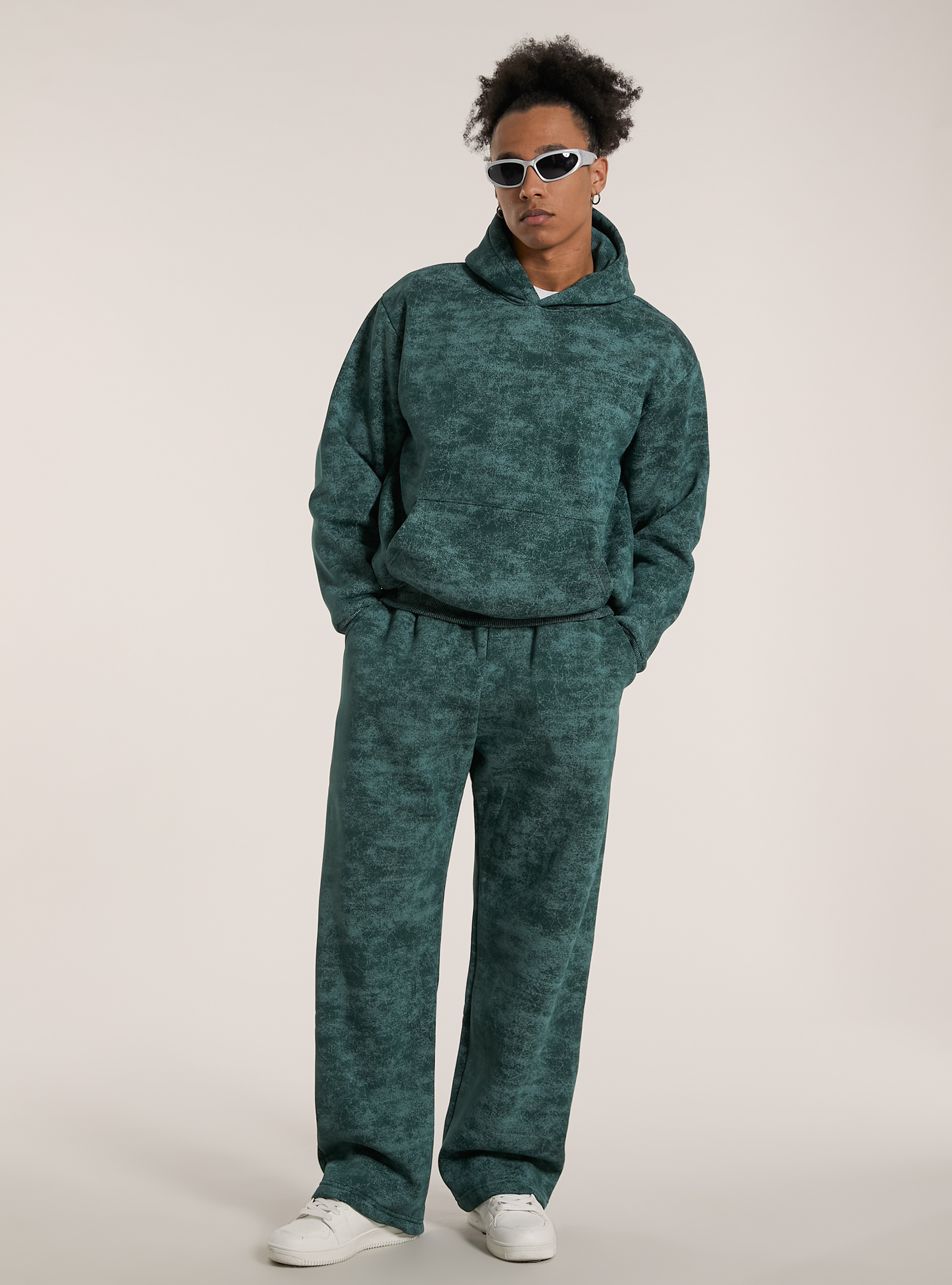 Marmoriertes Sweatshirt mit kastenförmiger Passform, GN1 GREEN DARK