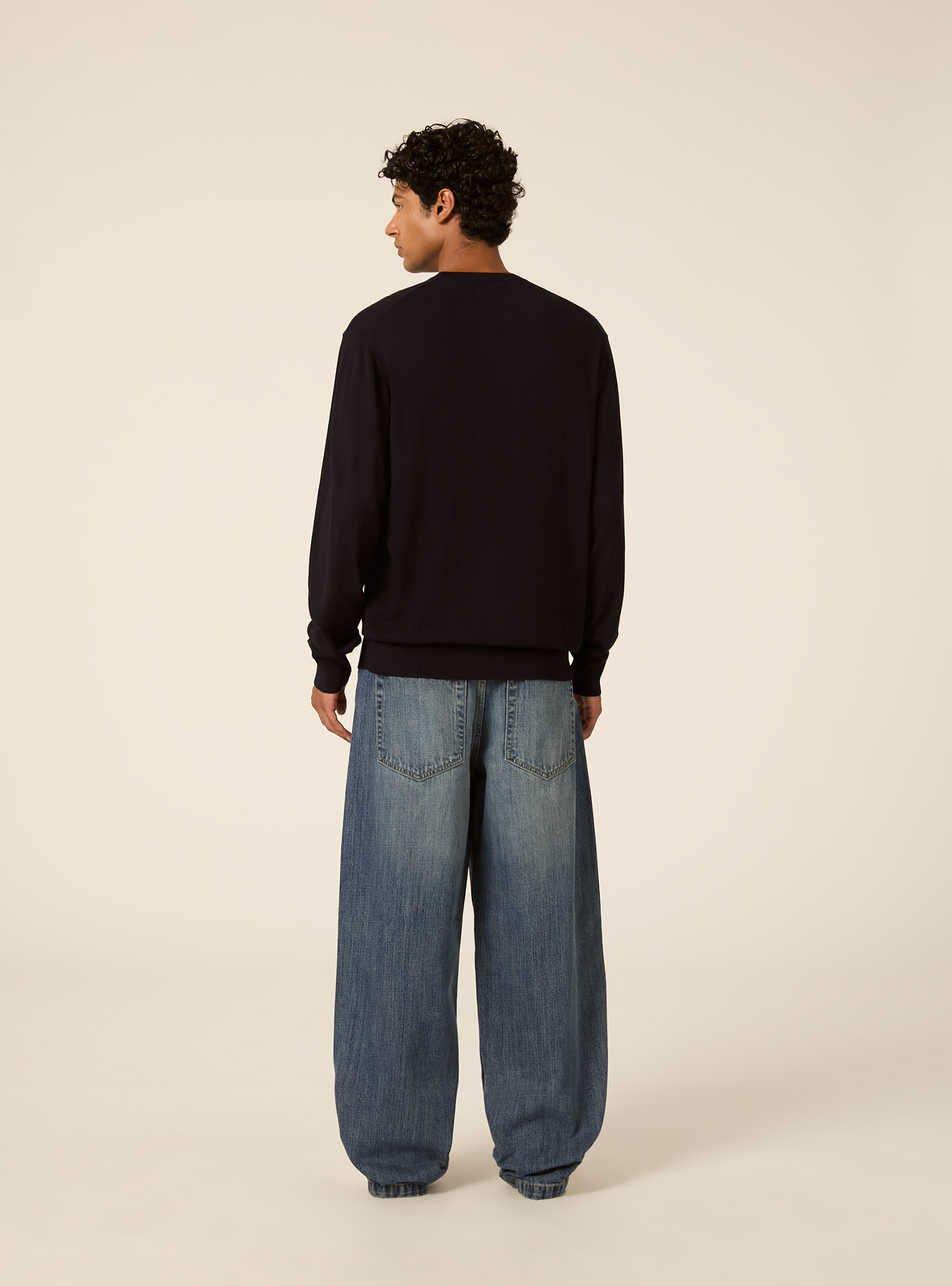 Pullover girocollo in viscosa, NAVY SCURO