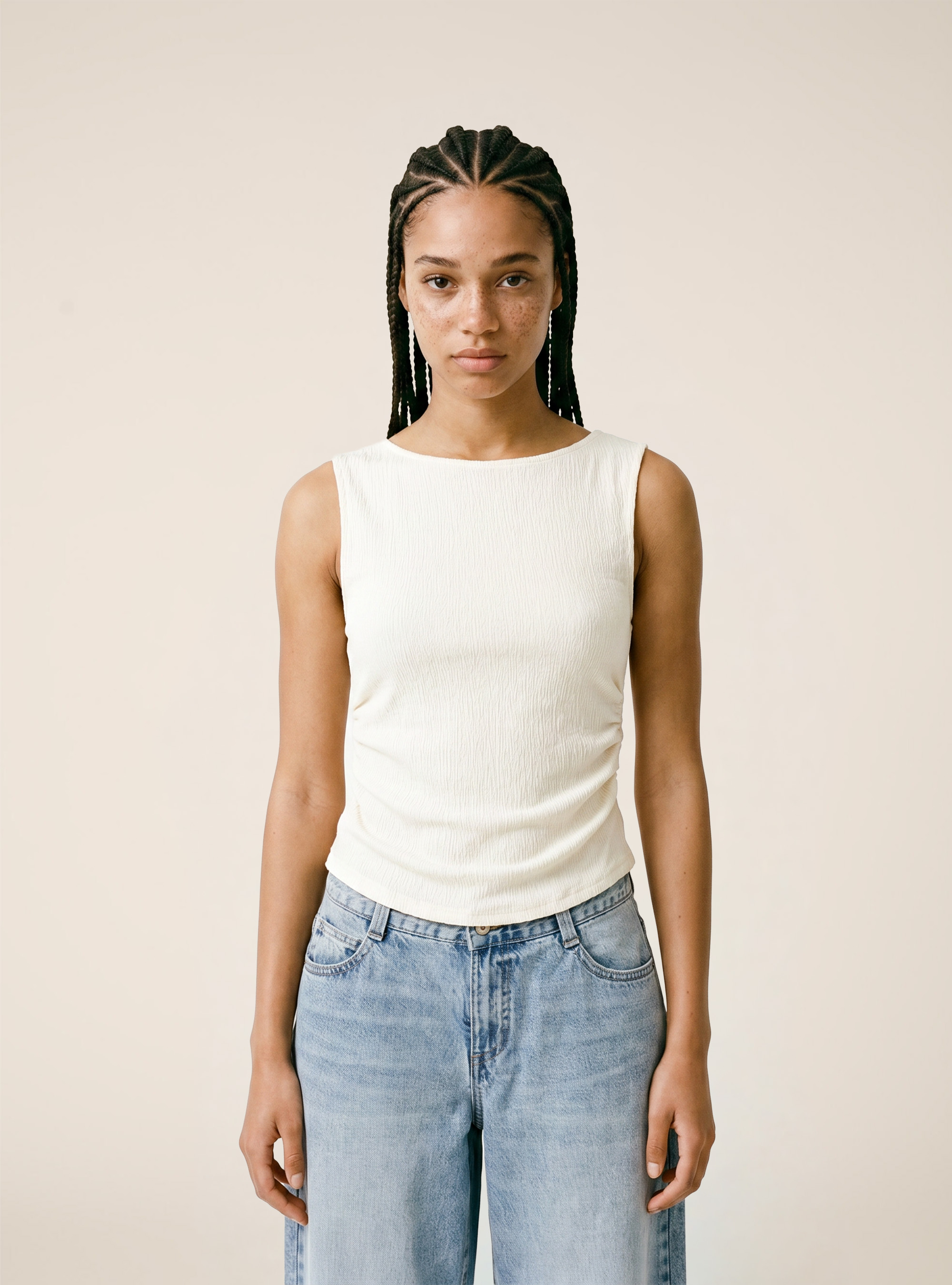 T-shirt maniche ad alette texturizzata, WH1 OFF WHITE
