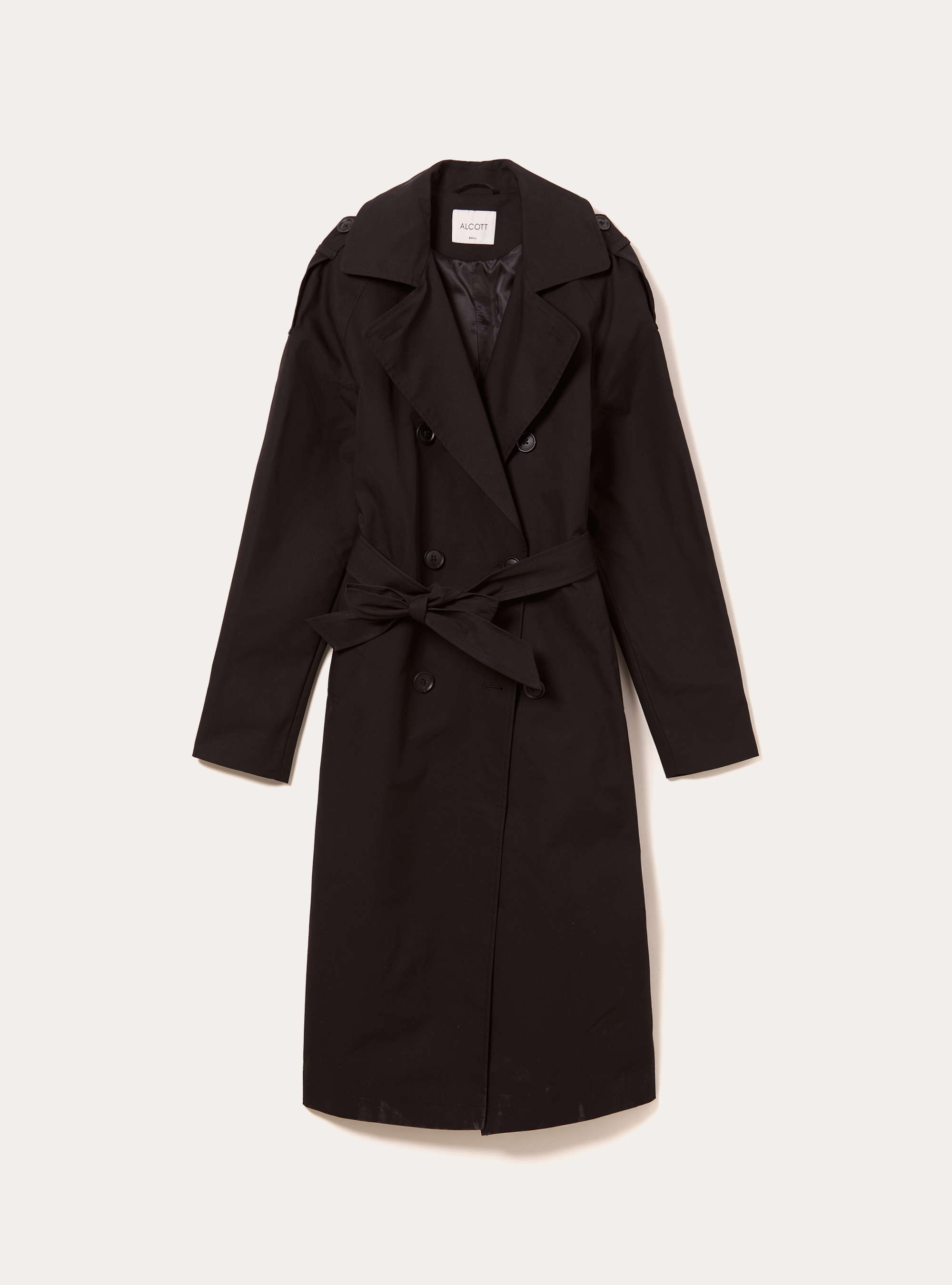 Long trench coat with belt, BK1 BLACK