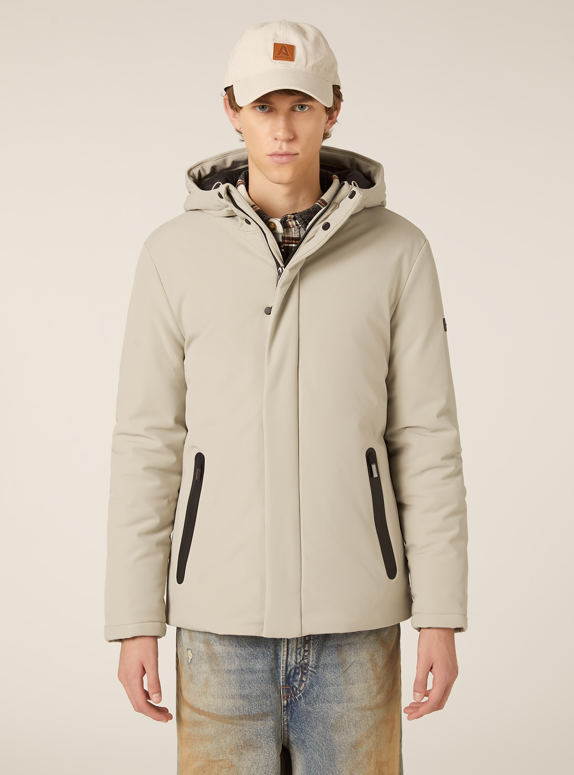 Giubbino con cappuccio e zip impermeabili, CR3 CREAM LIGHT