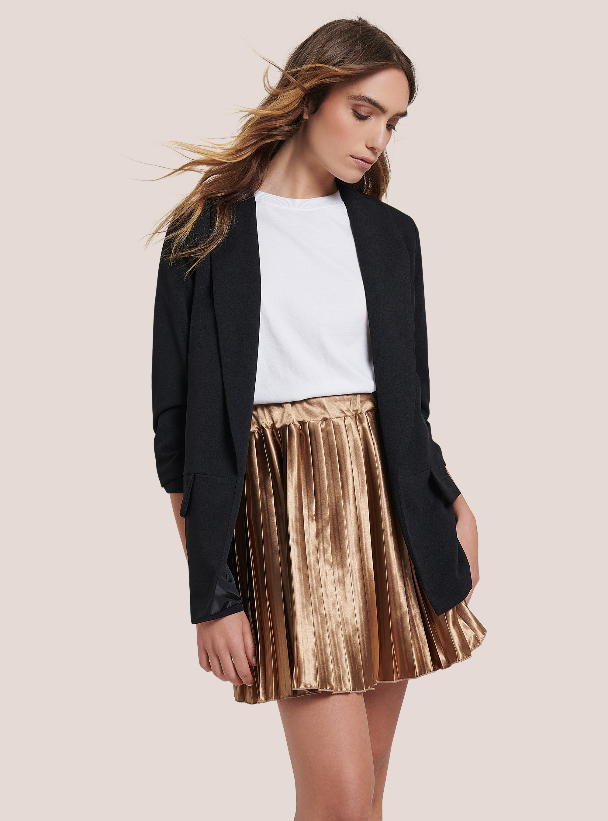 Blazer with ruffled sleeves, BK1 BLACK