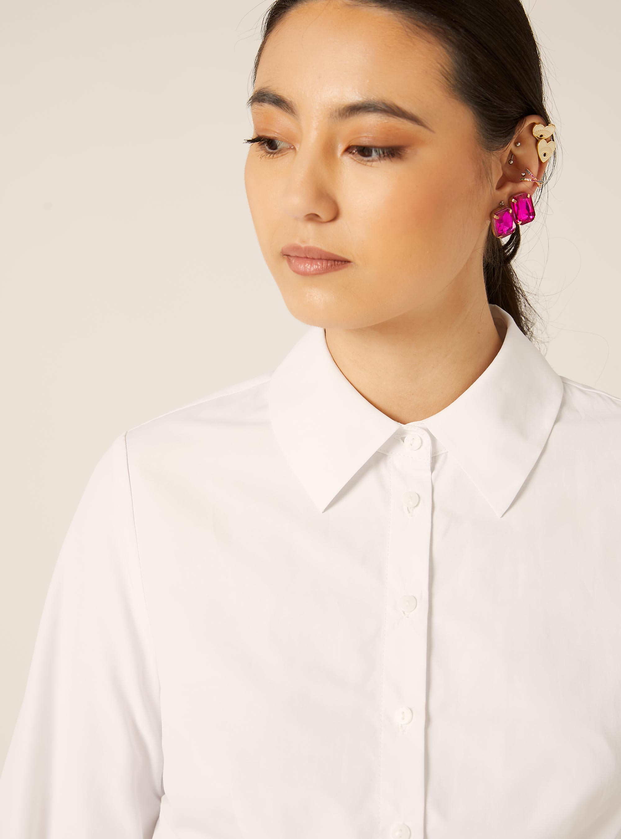 Camisa cropped de popelina, WH3 WHITE