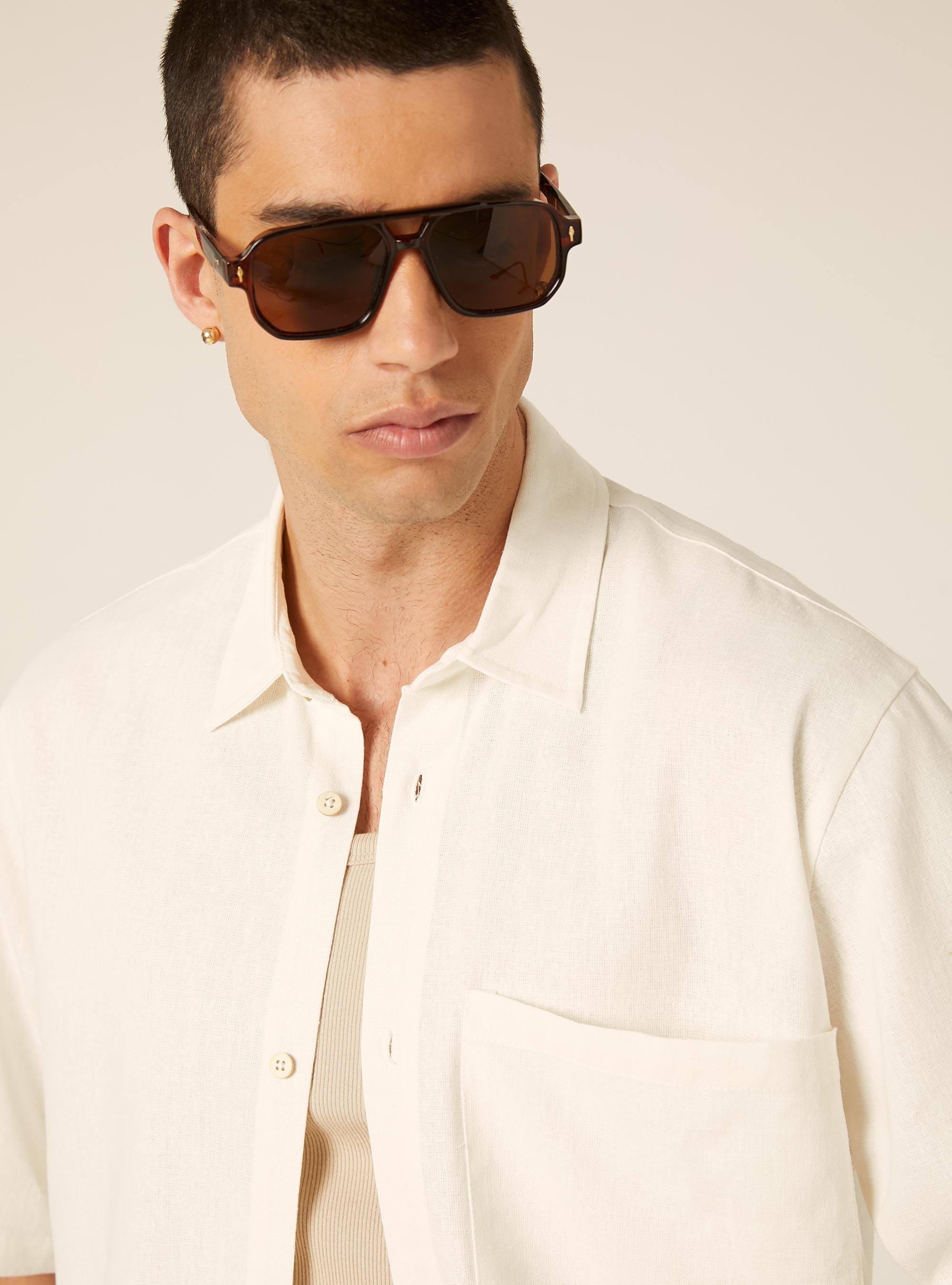 Camicia  in misto lino  con taschino, WH2 WHITE